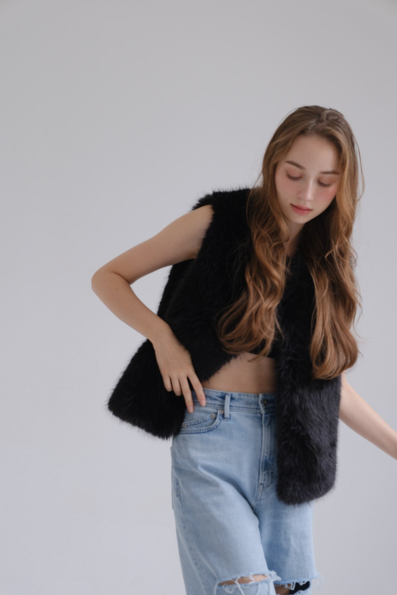 Eco fur vest / black