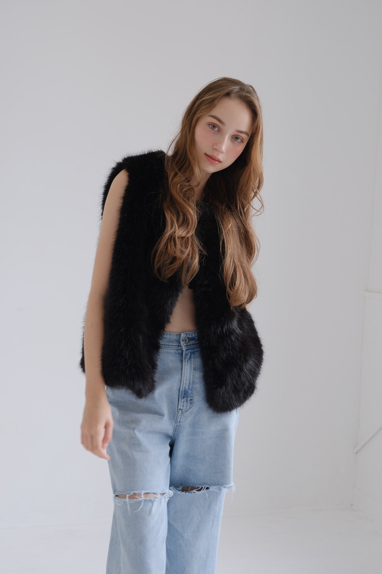 Eco fur vest / black