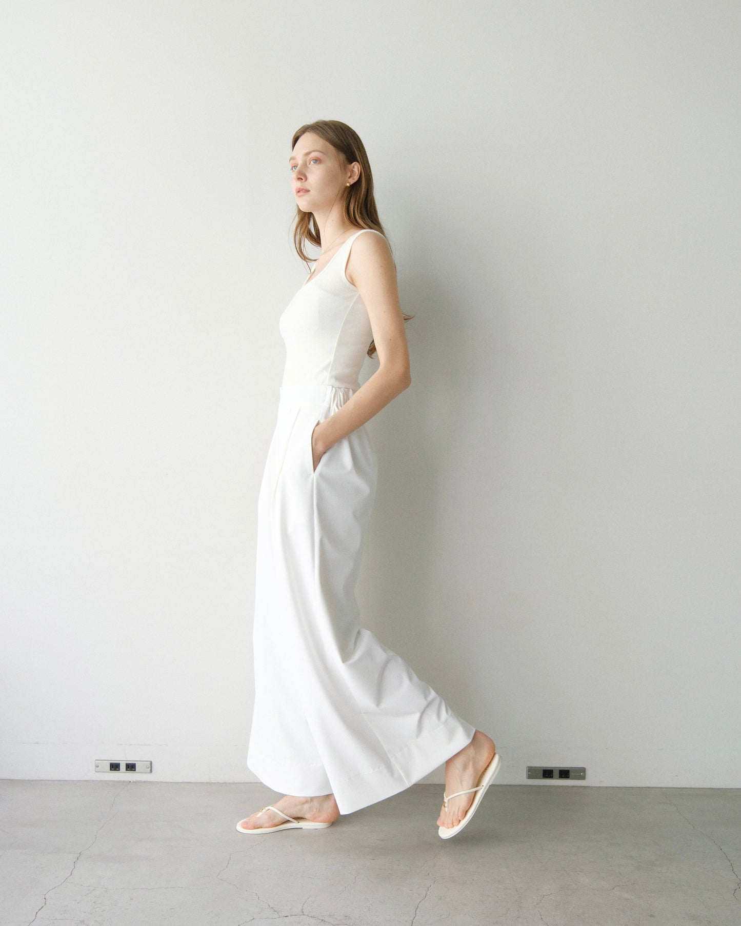 撥水wide pants - white