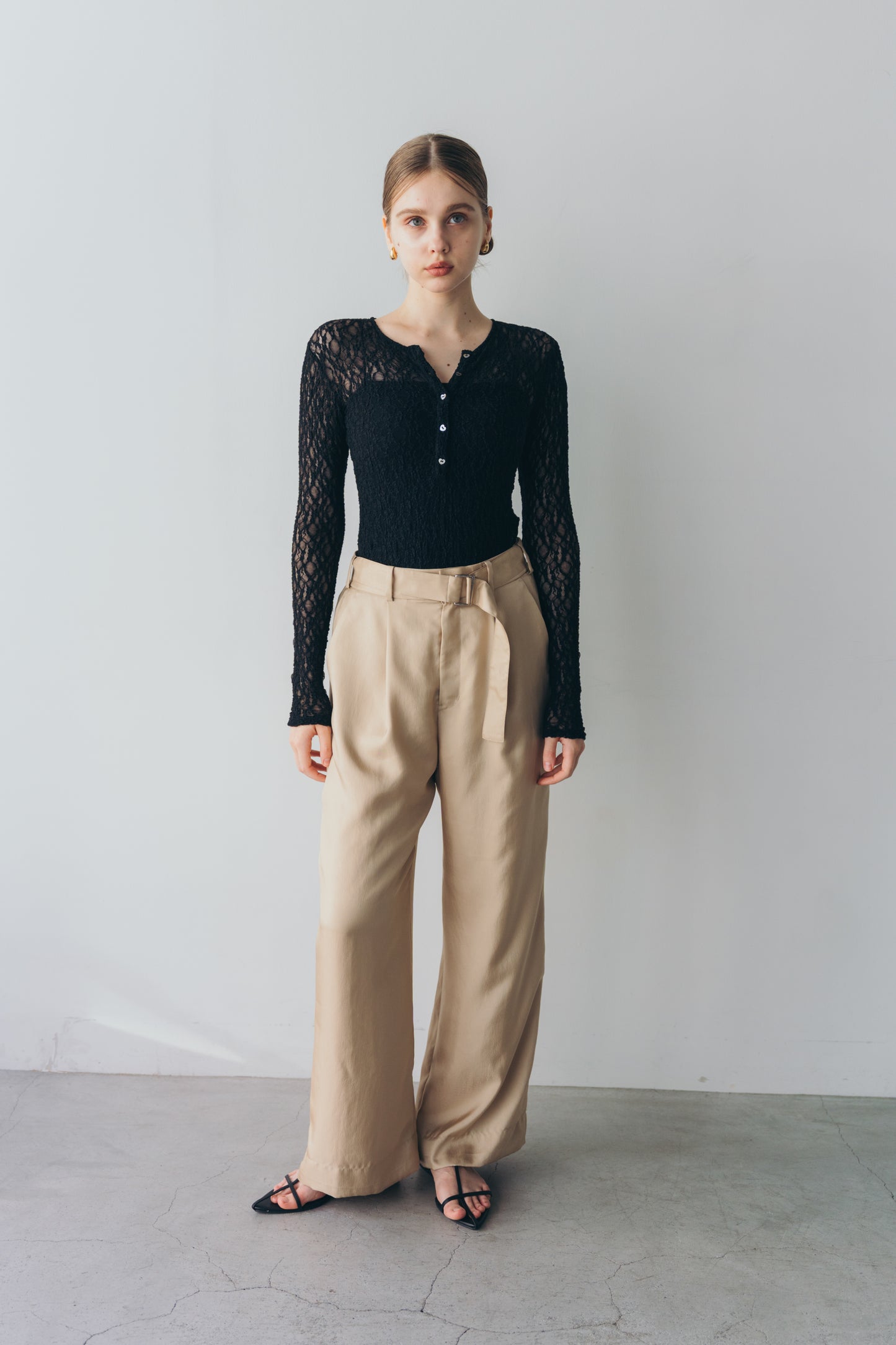 Satin wide pants - beige