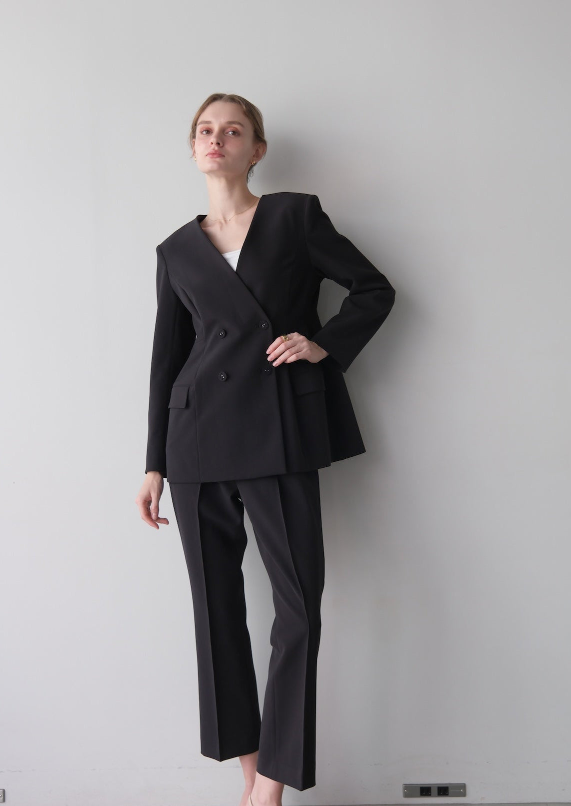 【Pre order】 Ruffle 2way Peplum Jacket -Navy