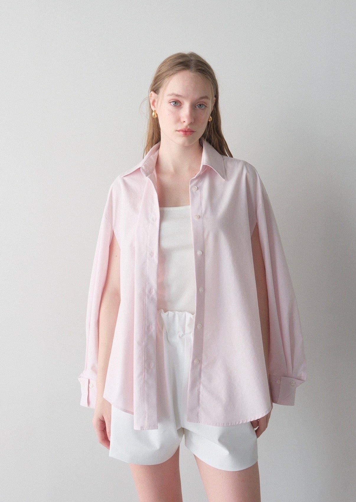 【2nd Pre order】撥水 2way silky over shirt / baby pink