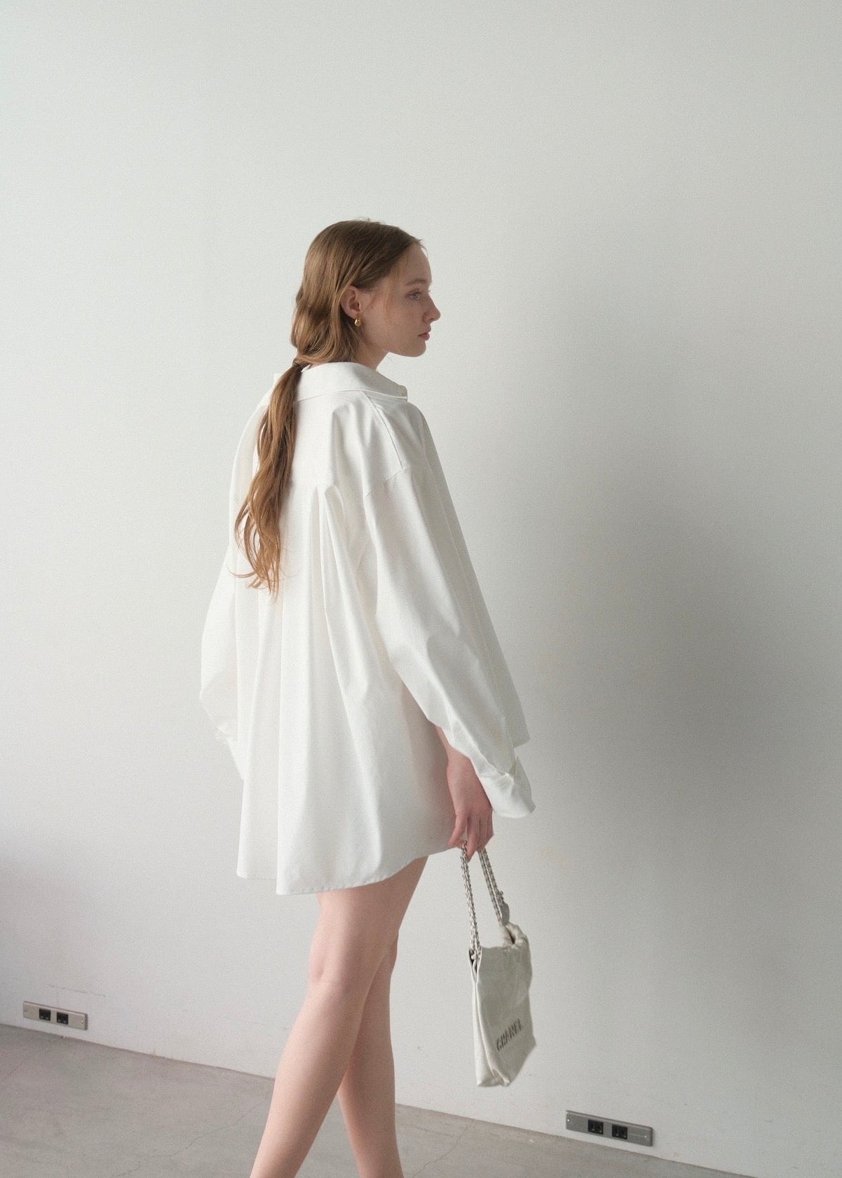 撥水 2way silky over shirt / white
