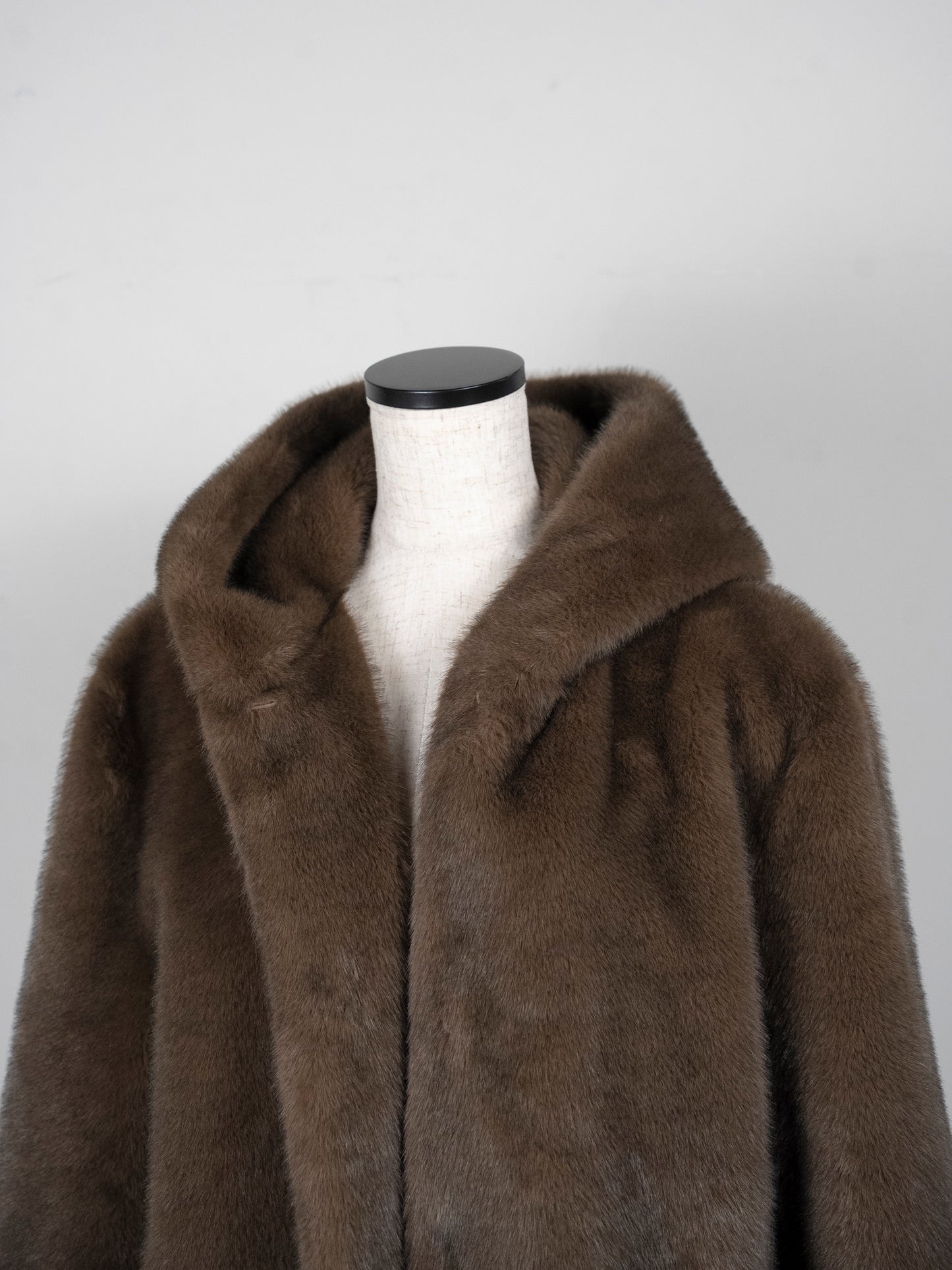 Eco fur hood coat / brown