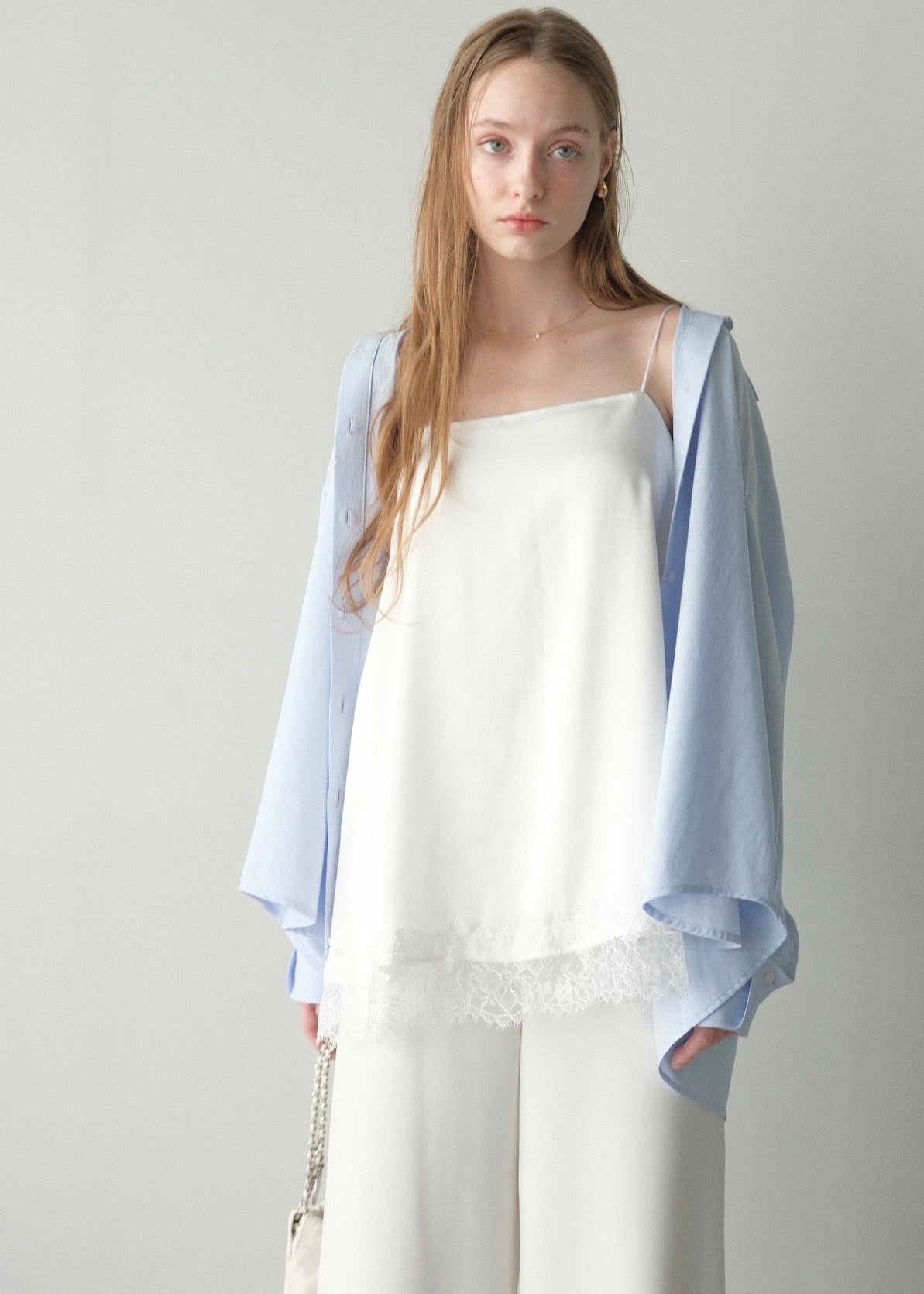撥水 2way silky over shirt / pale blue