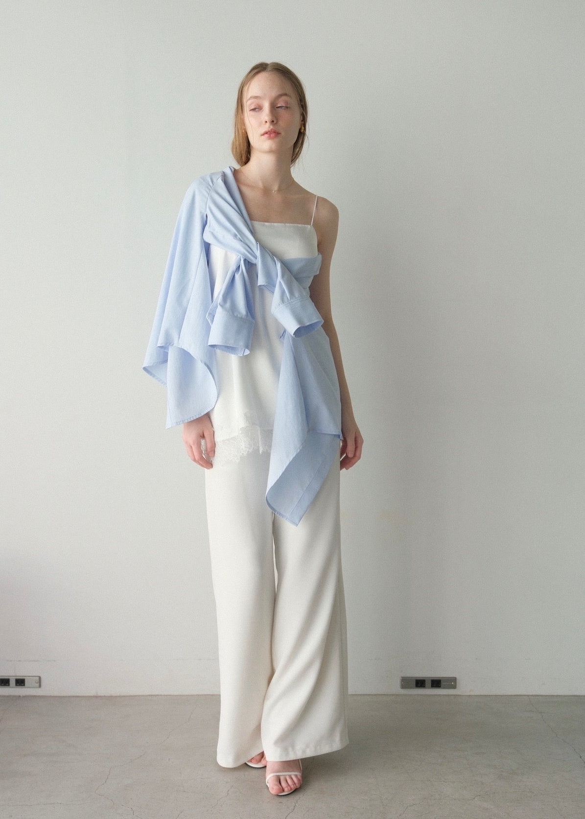 撥水 2way silky over shirt / pale blue