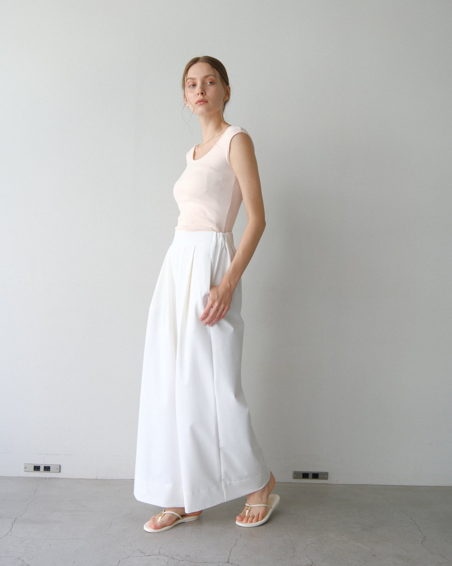 撥水wide pants - white