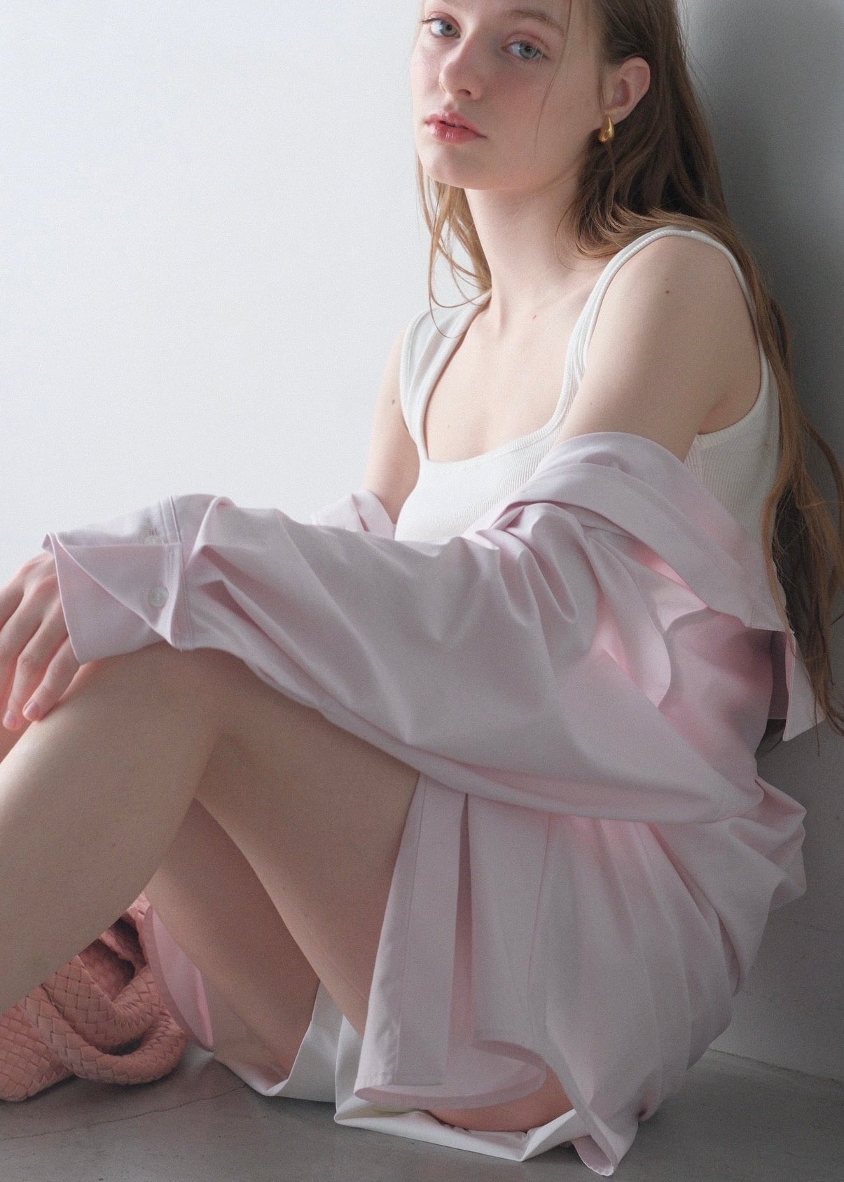 【2nd Pre order】撥水 2way silky over shirt / baby pink