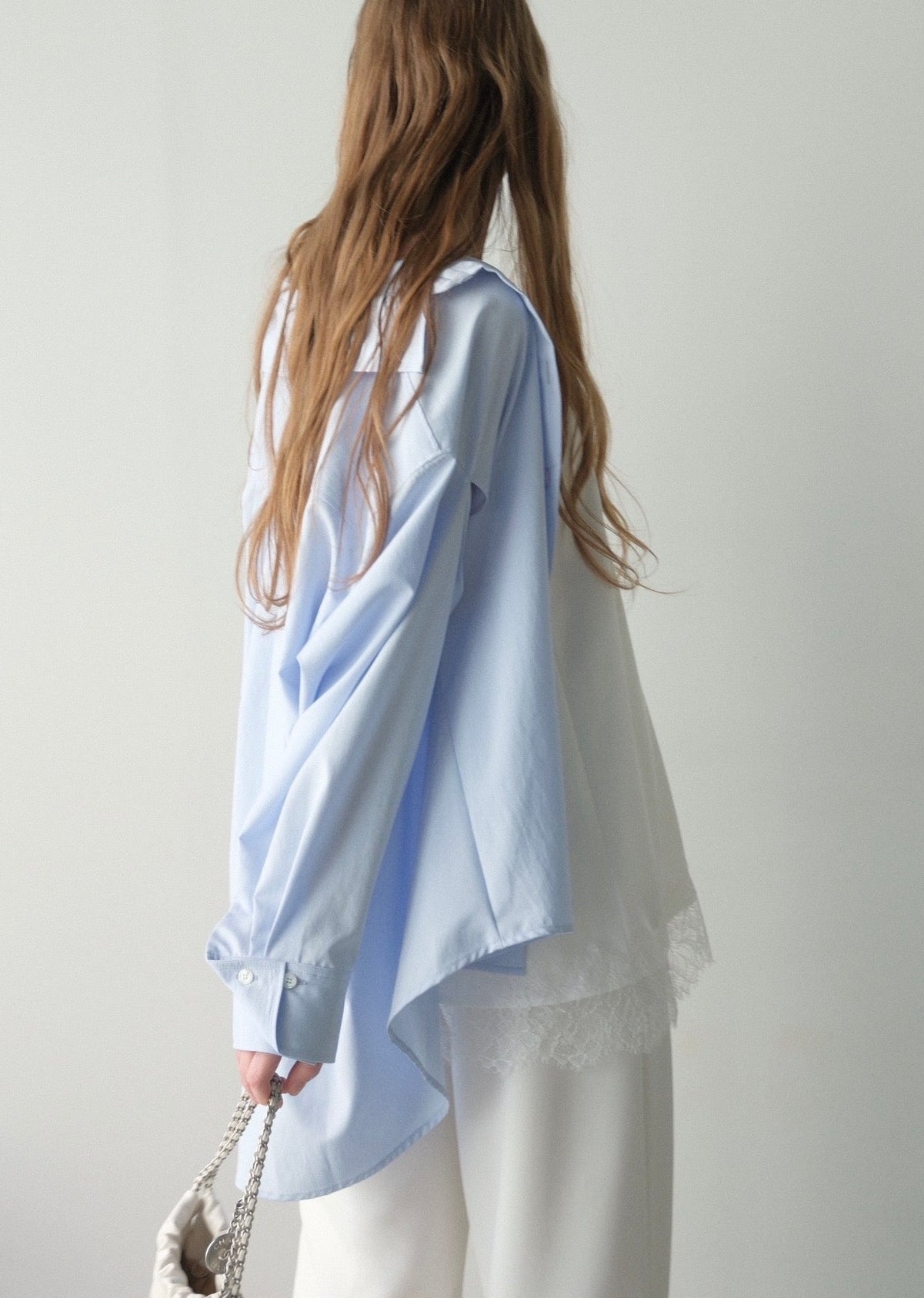 撥水 2way silky over shirt / pale blue