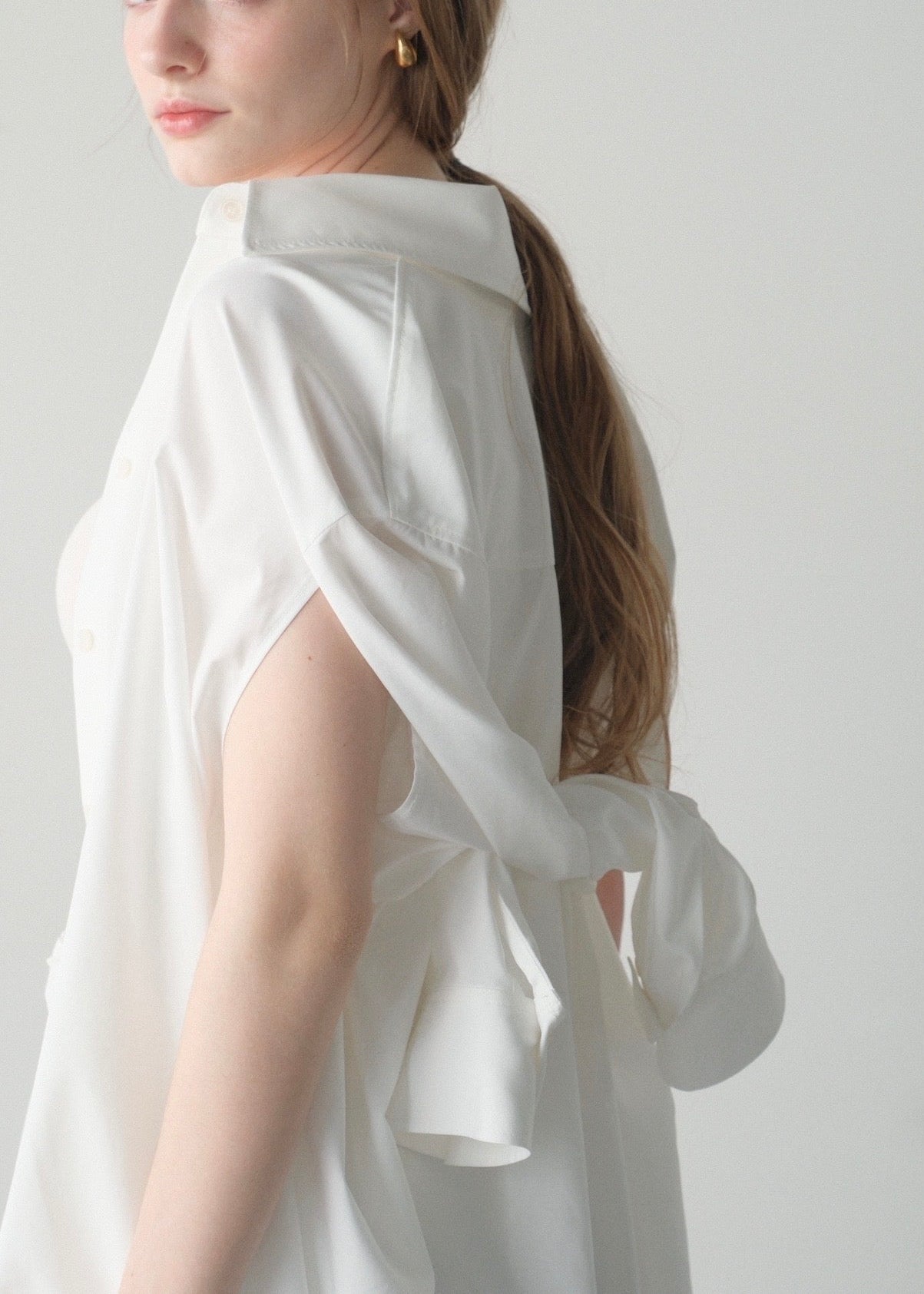 撥水 2way silky over shirt / white