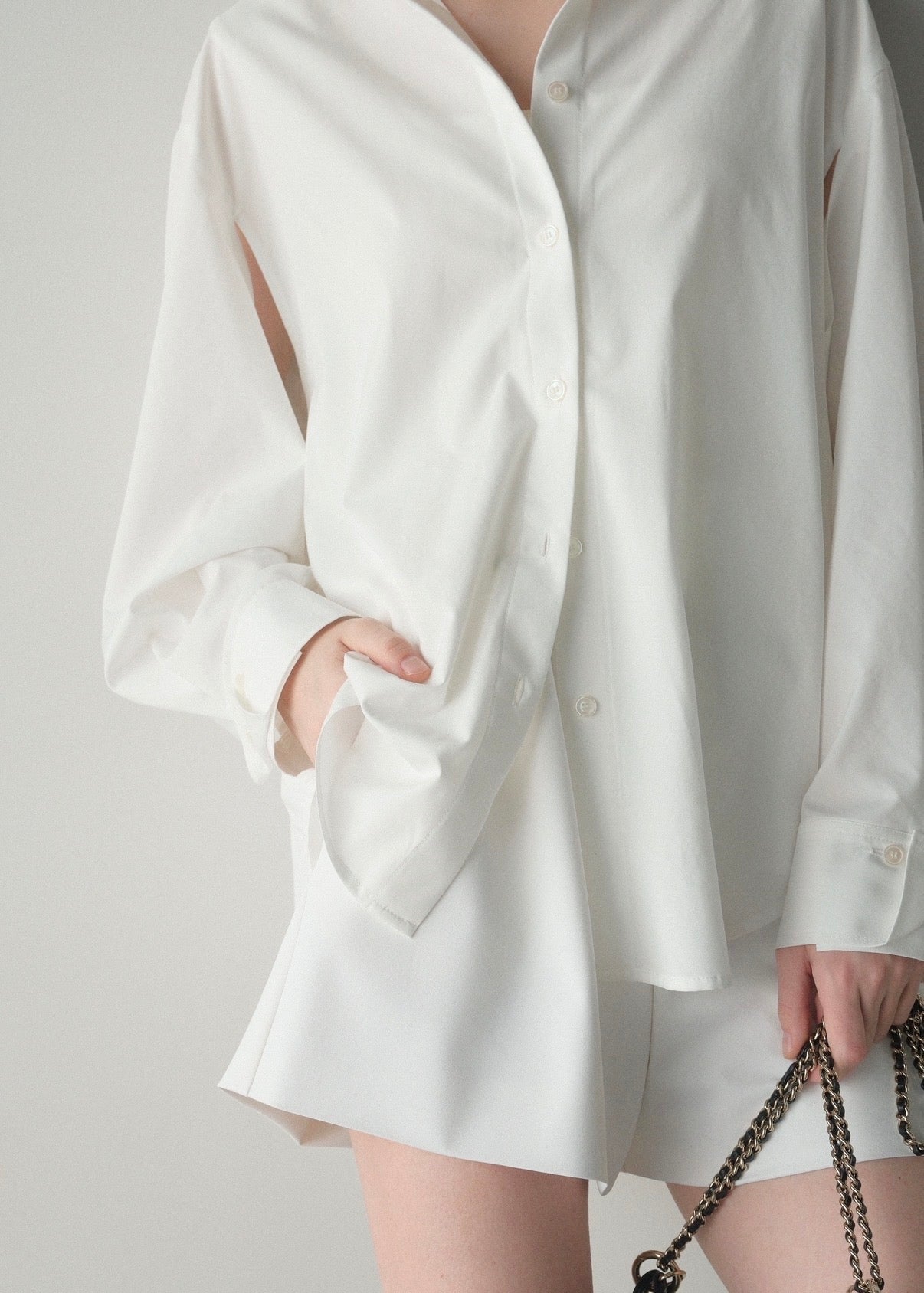 撥水 2way silky over shirt / white