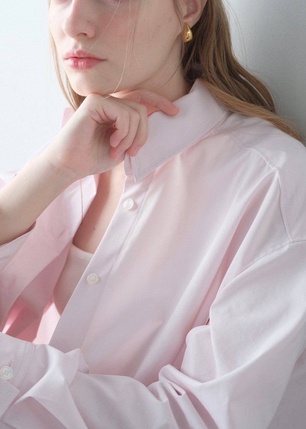 【2nd Pre order】撥水 2way silky over shirt / baby pink