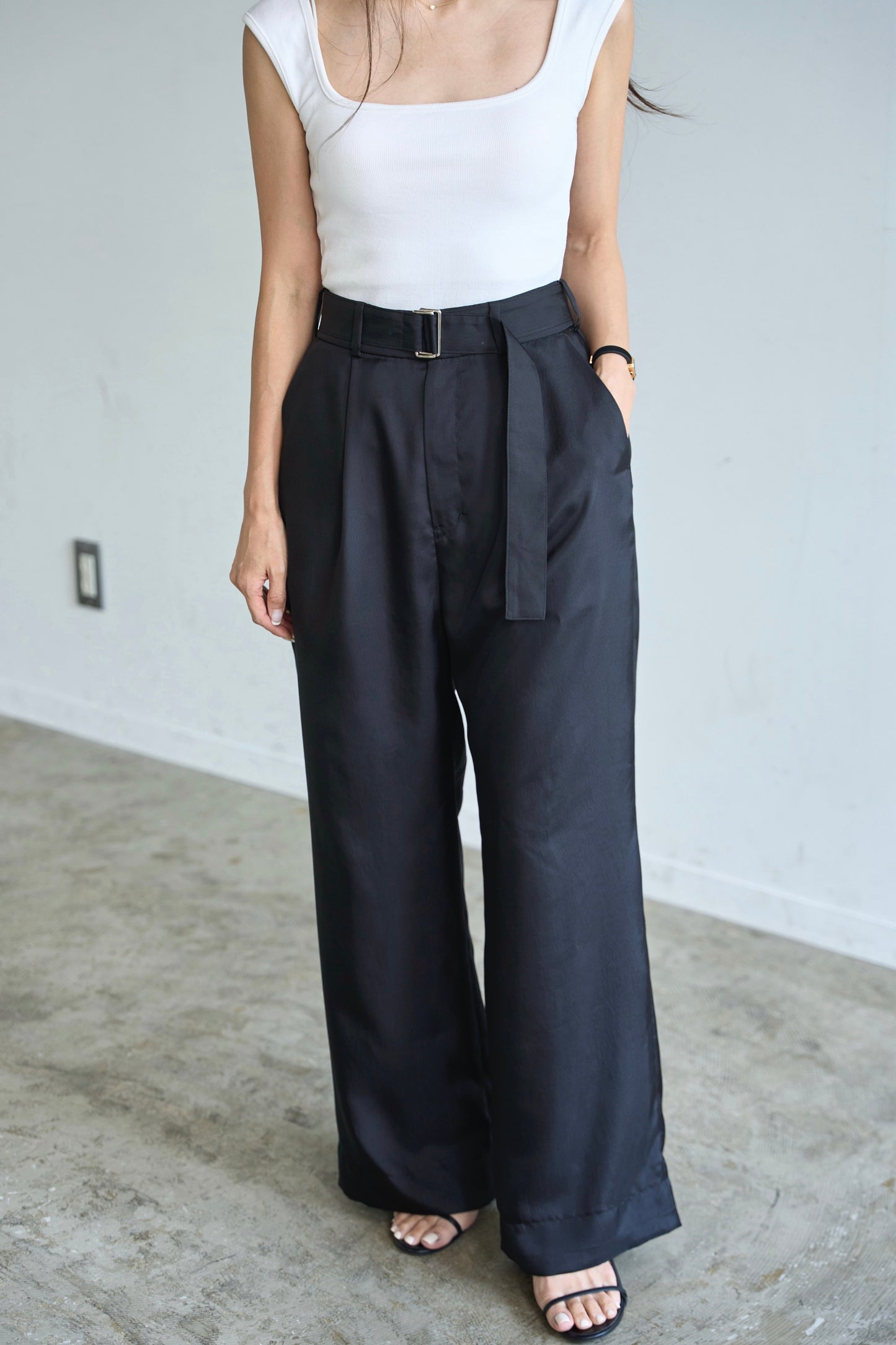 Satin wide pants - Black