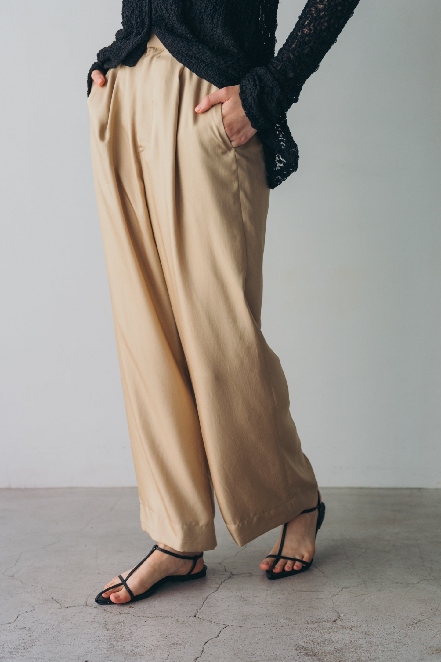 Satin wide pants - beige