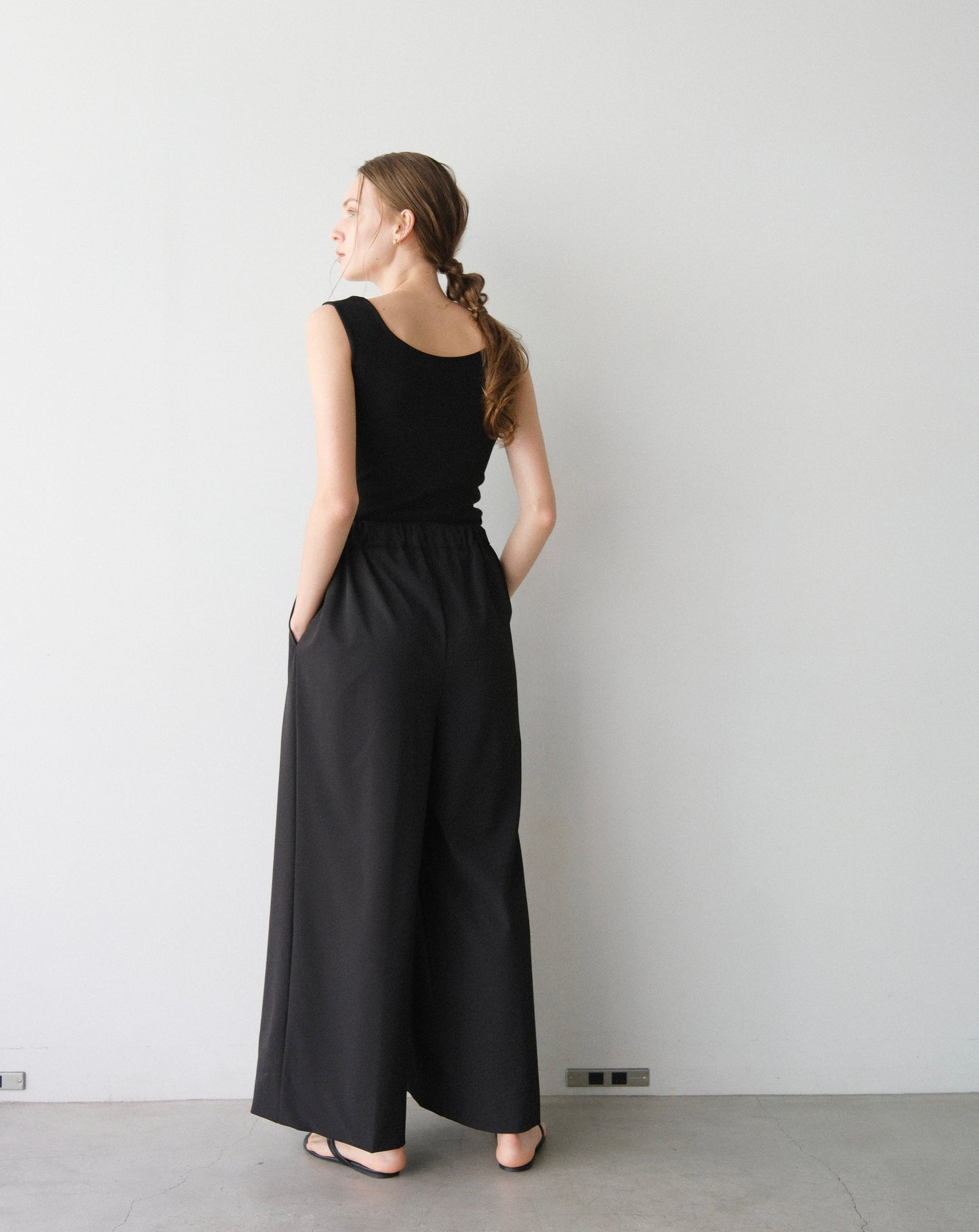 撥水wide pants - Black