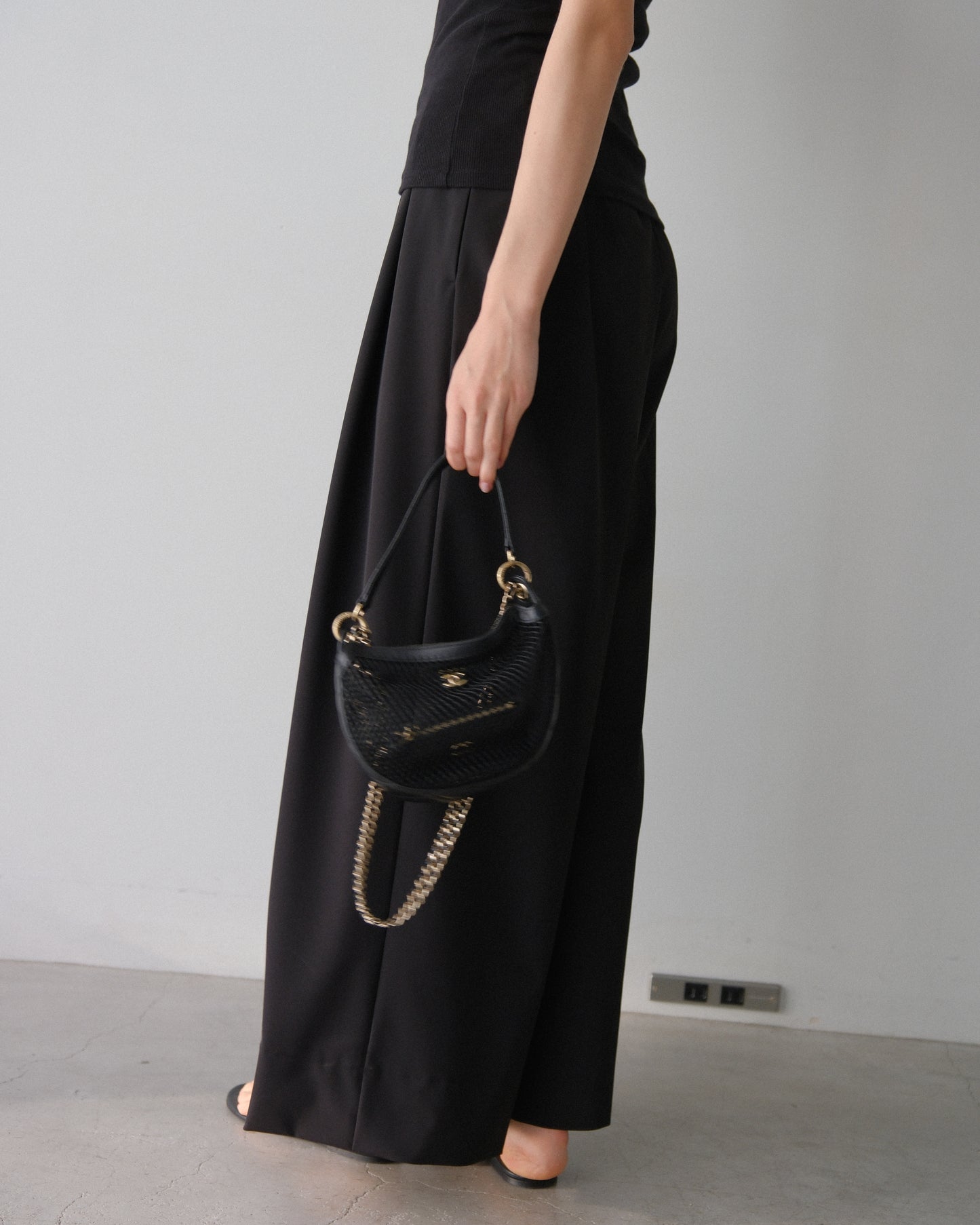撥水wide pants - Black