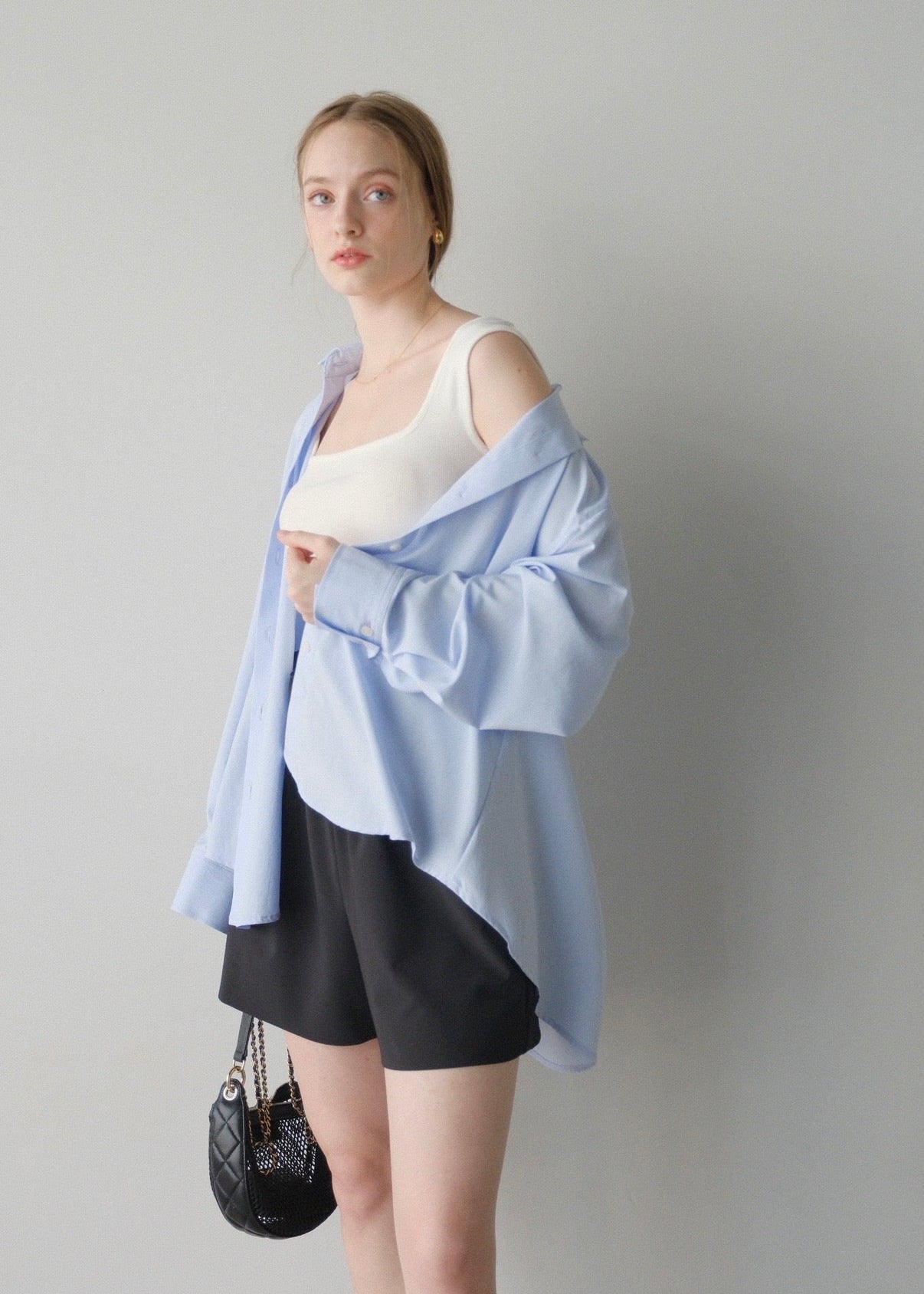 撥水 2way silky over shirt / pale blue