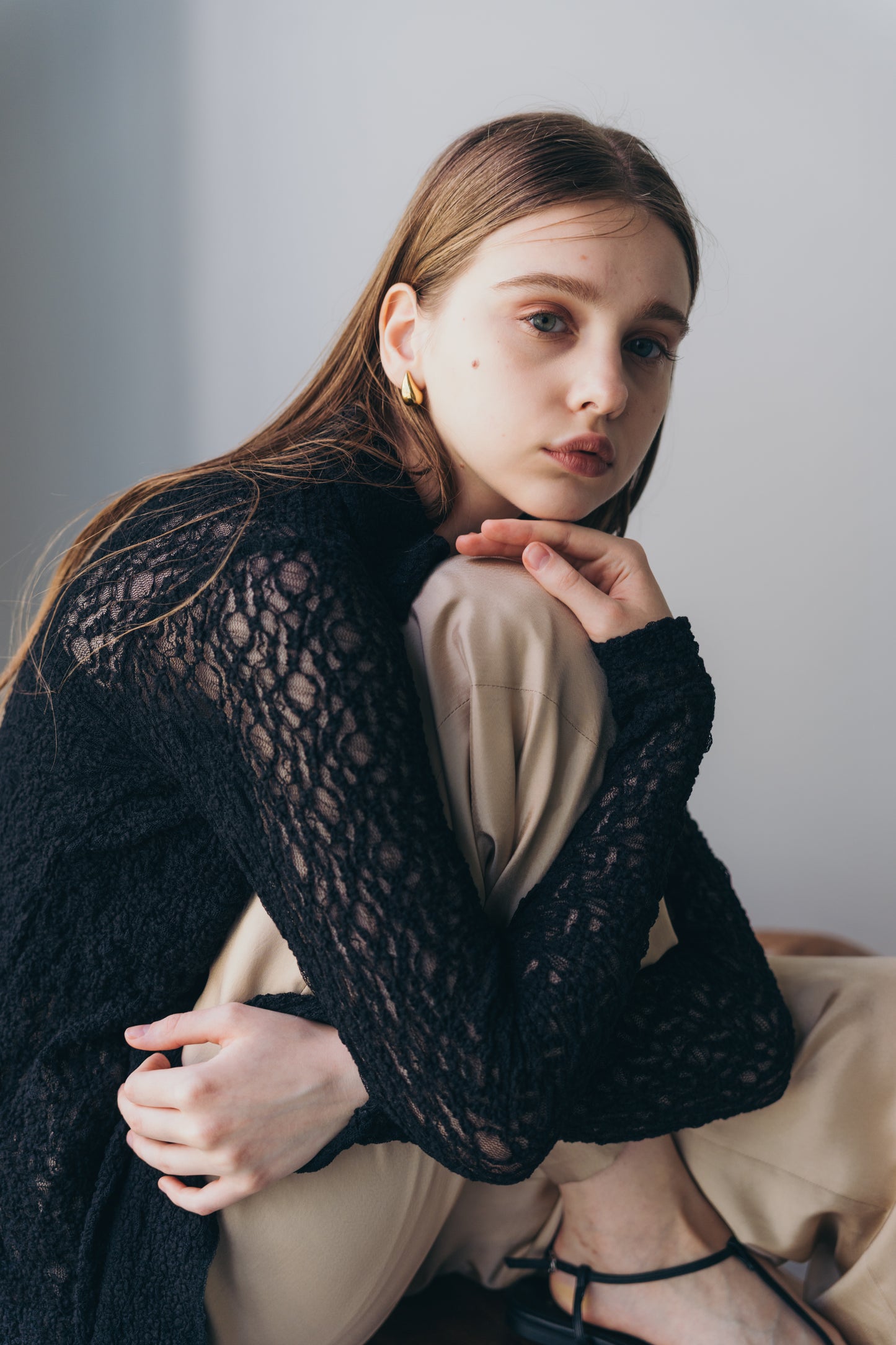 Satin wide pants - beige