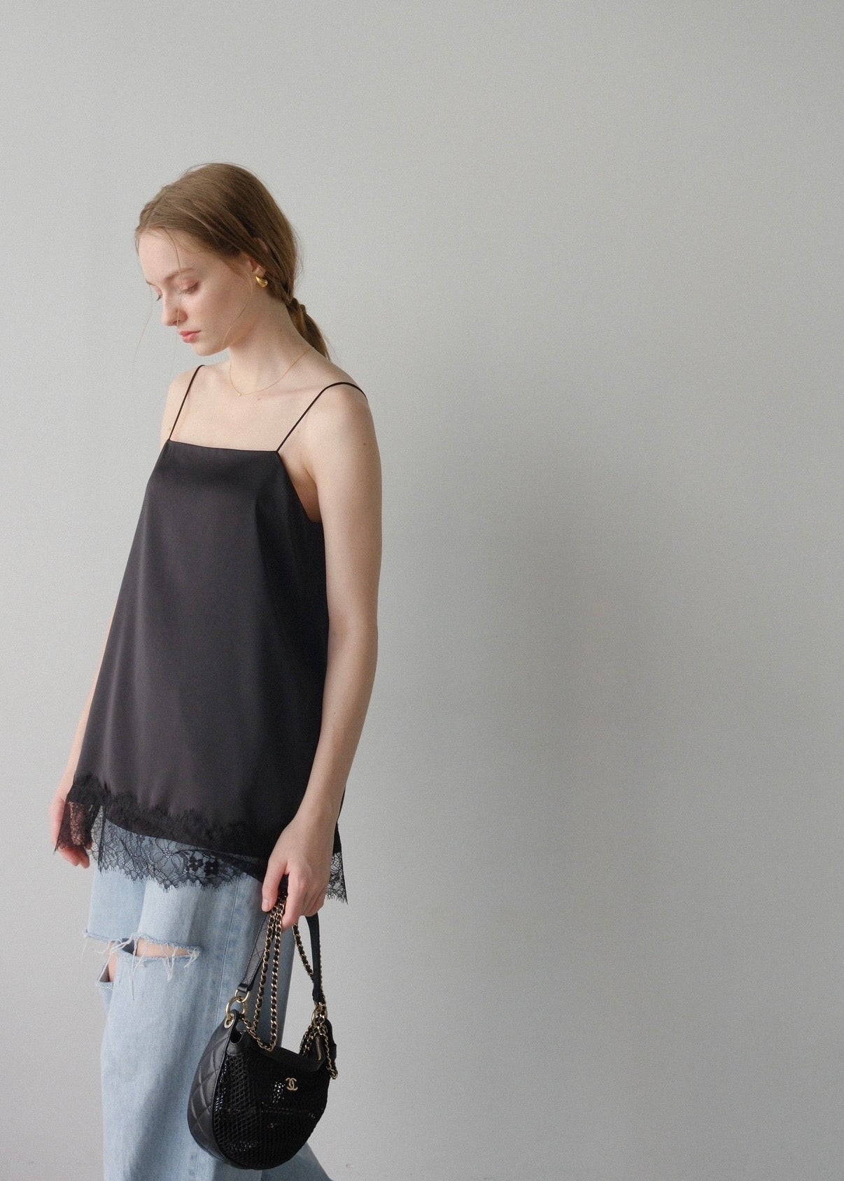 Satin lace camisole /Black