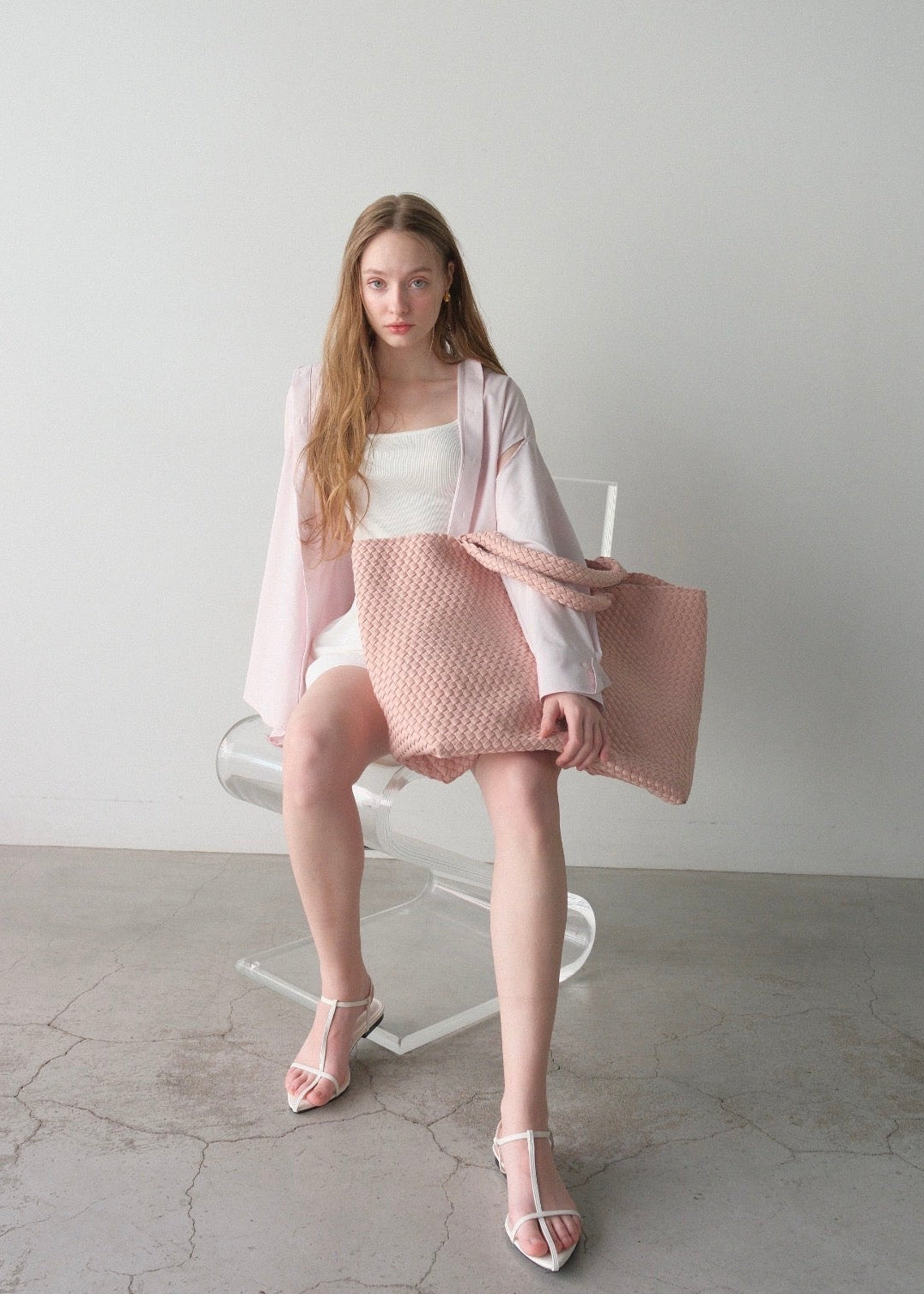 【2nd Pre order】撥水 2way silky over shirt / baby pink