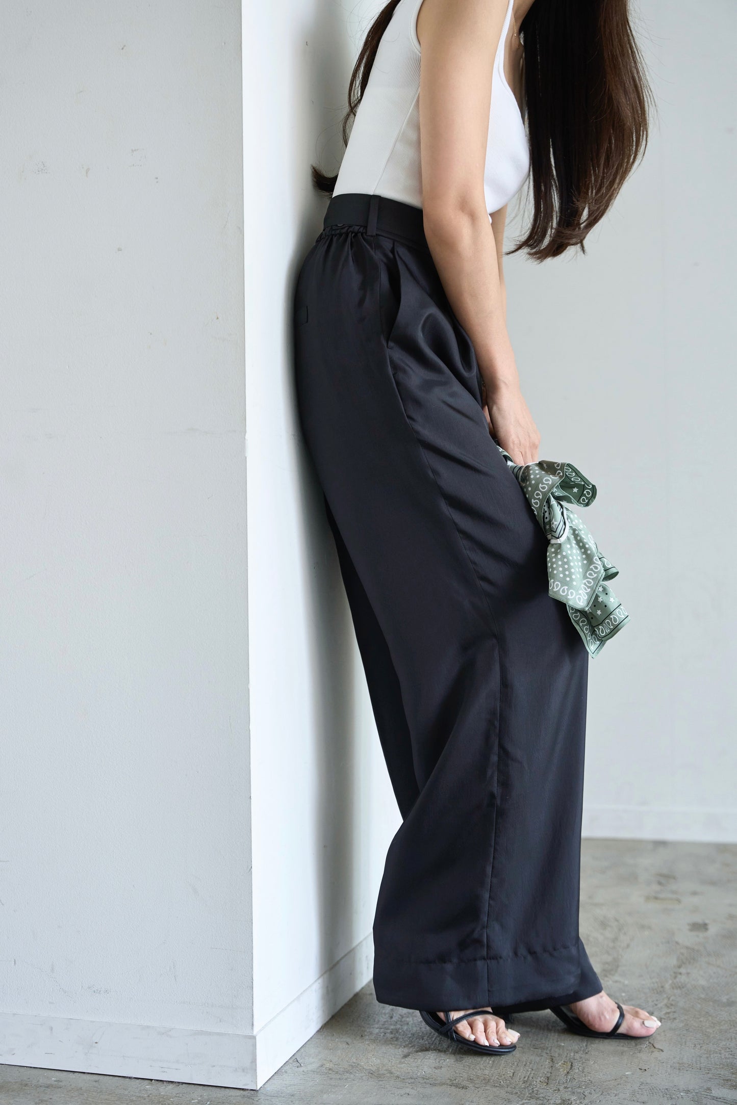 Satin wide pants - Black
