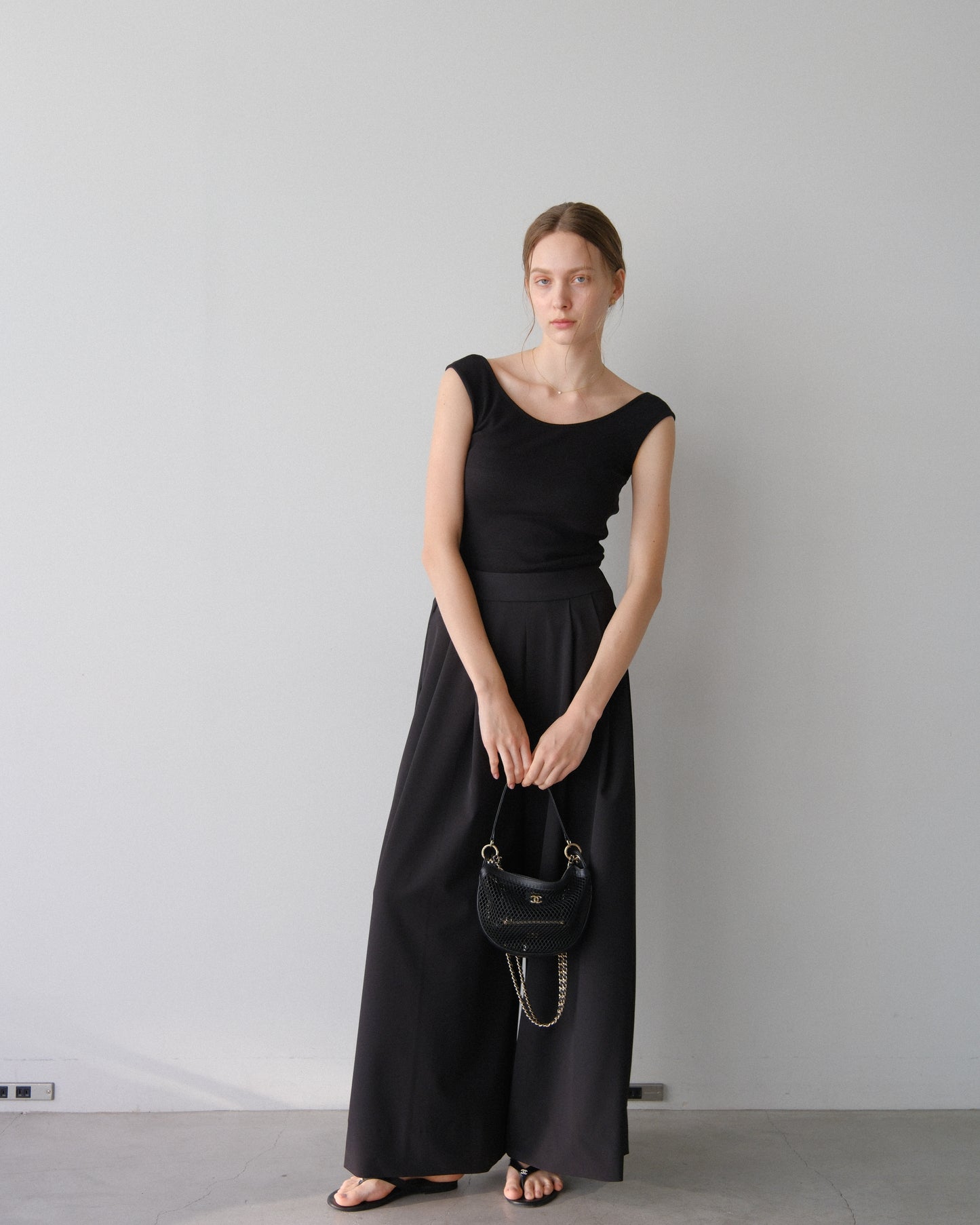 撥水wide pants - Black