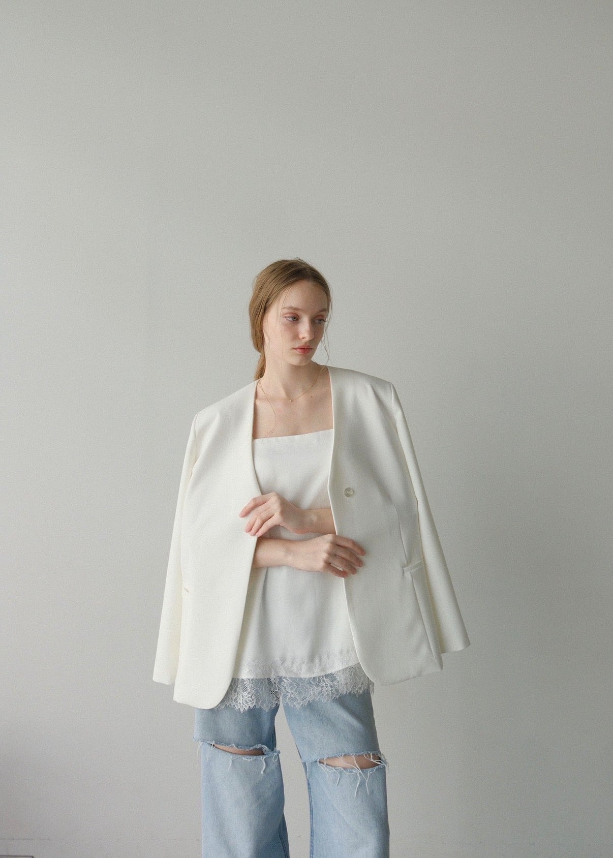 Lady organdy layered jacket / white