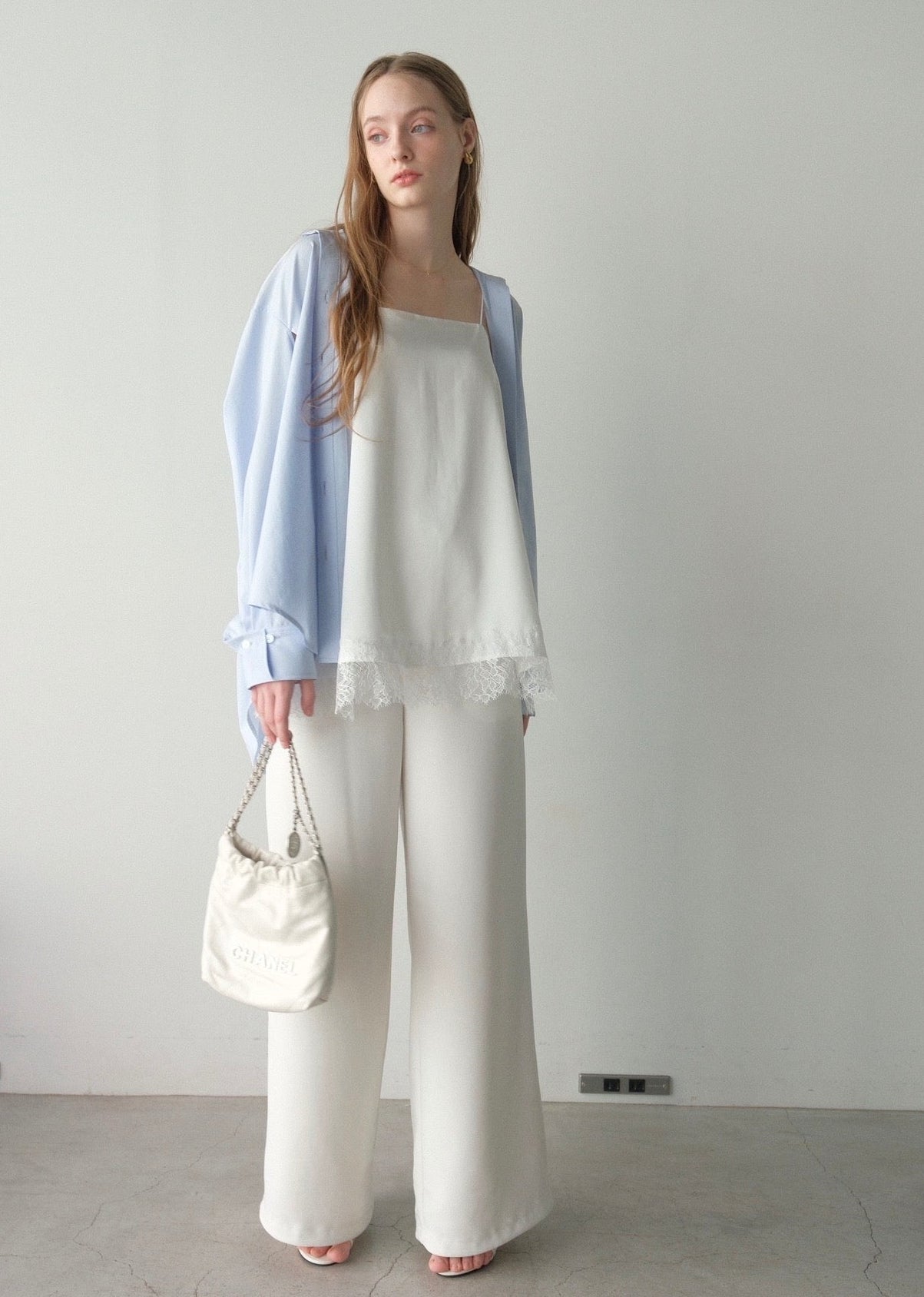 撥水 2way silky over shirt / pale blue