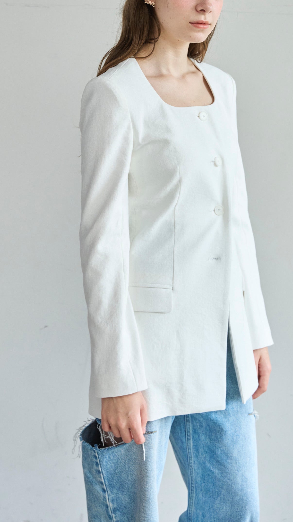 【即納】Lady handsome jacket（White）