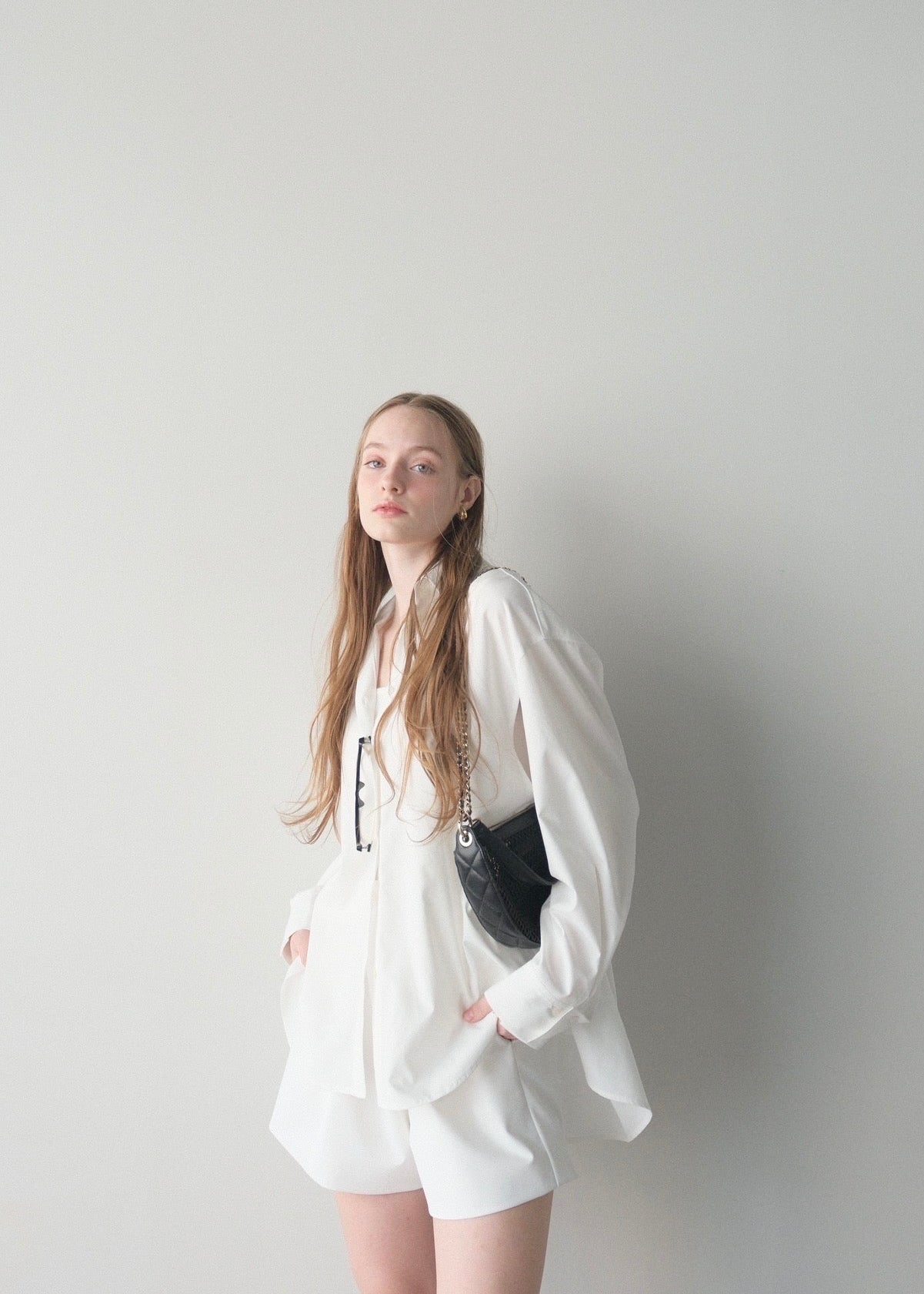 撥水 2way silky over shirt / white