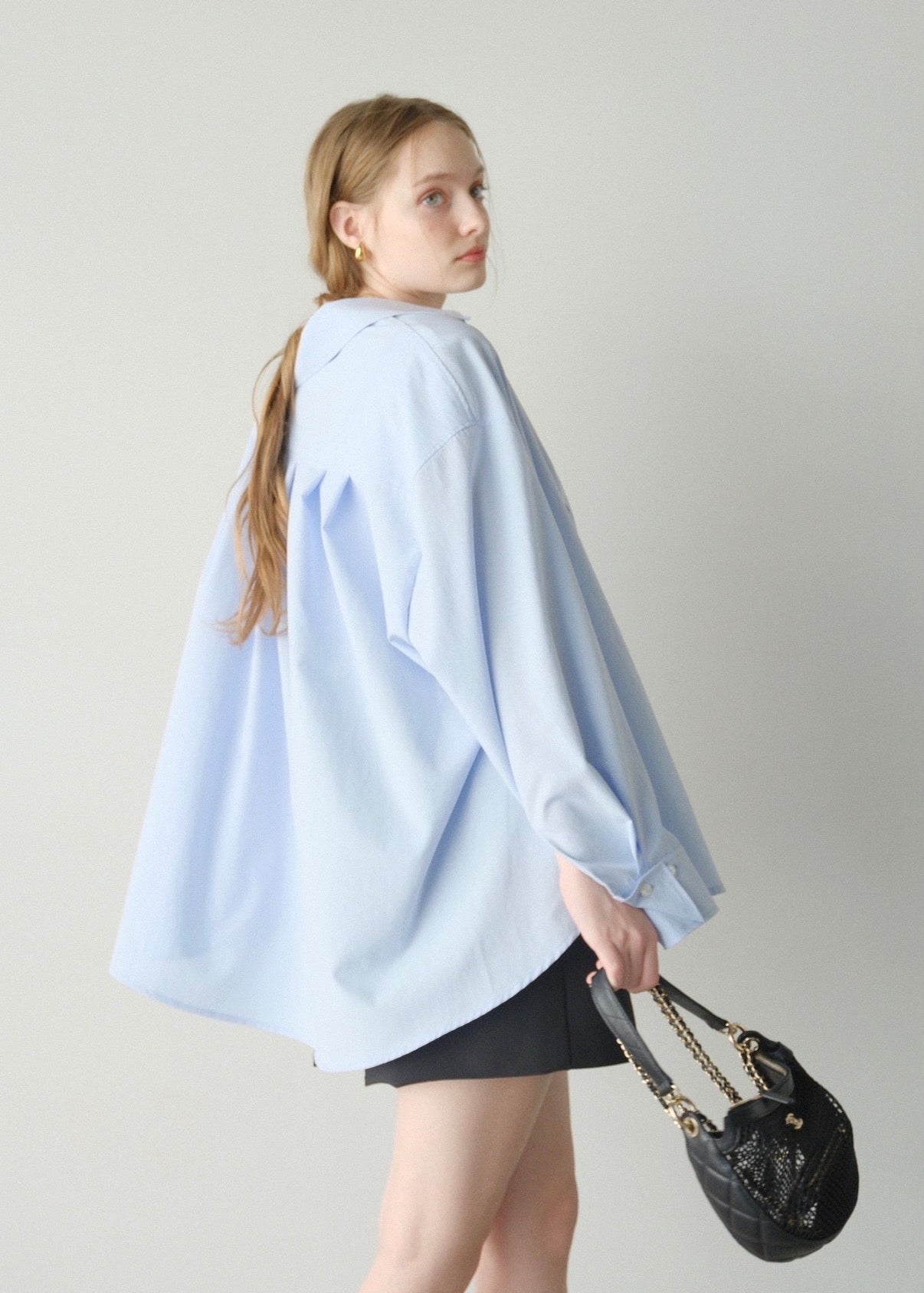 撥水 2way silky over shirt / pale blue