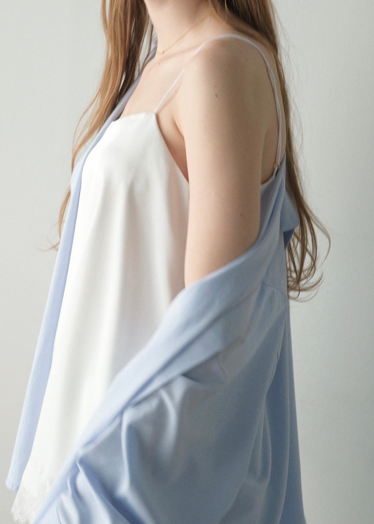 撥水 2way silky over shirt / pale blue