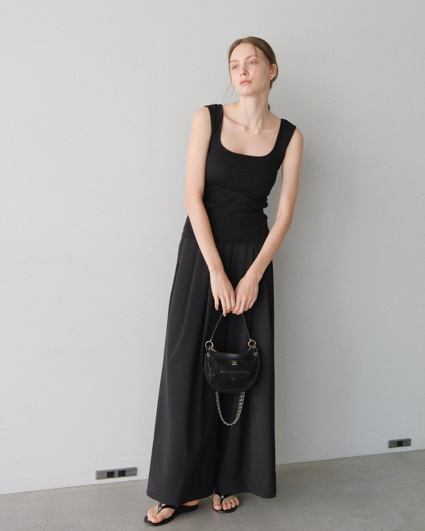 撥水wide pants - Black