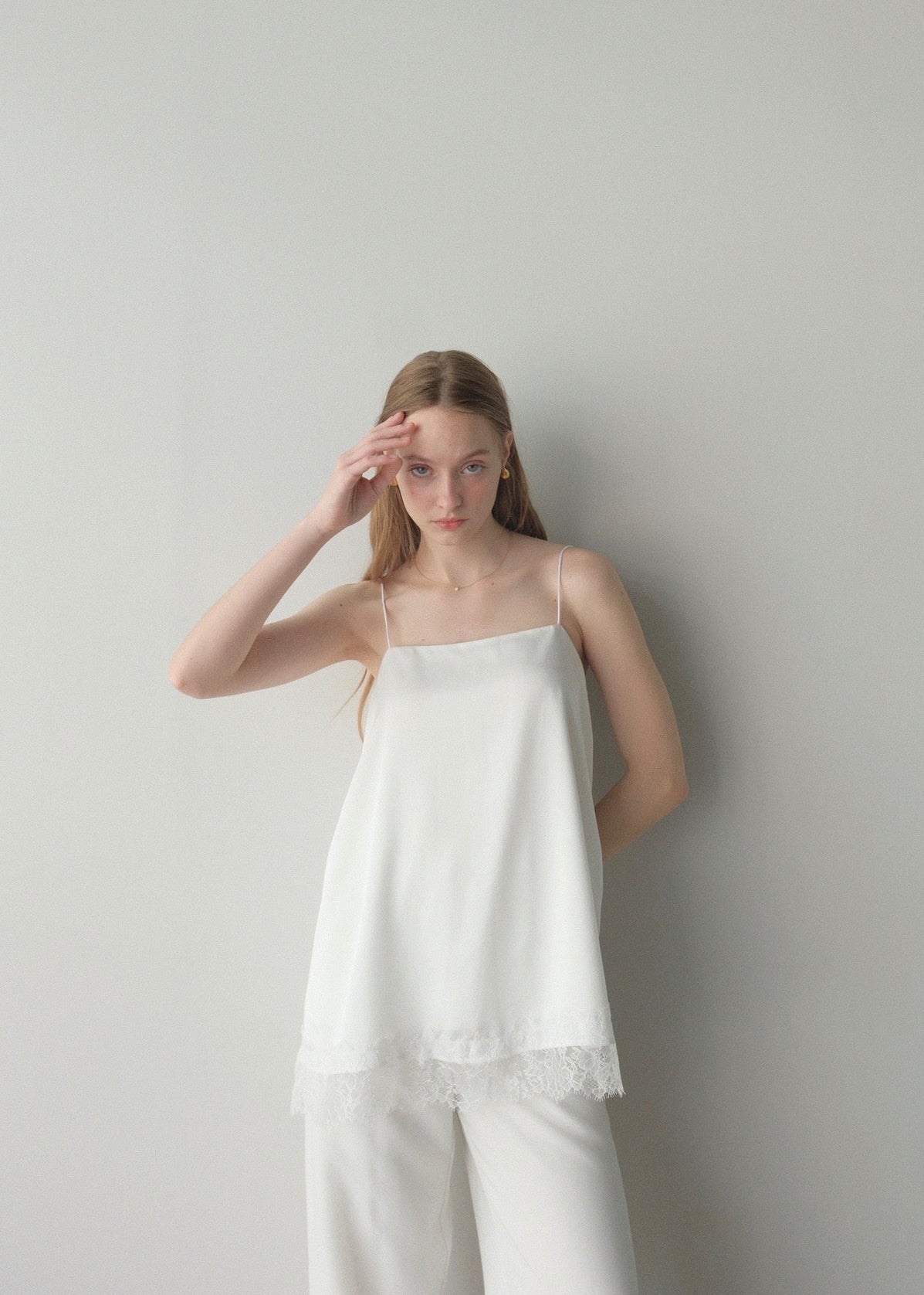 【2nd pre order】Satin lace camisole /white