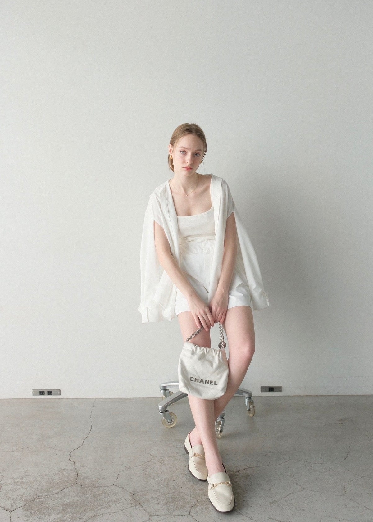 撥水 2way silky over shirt / white