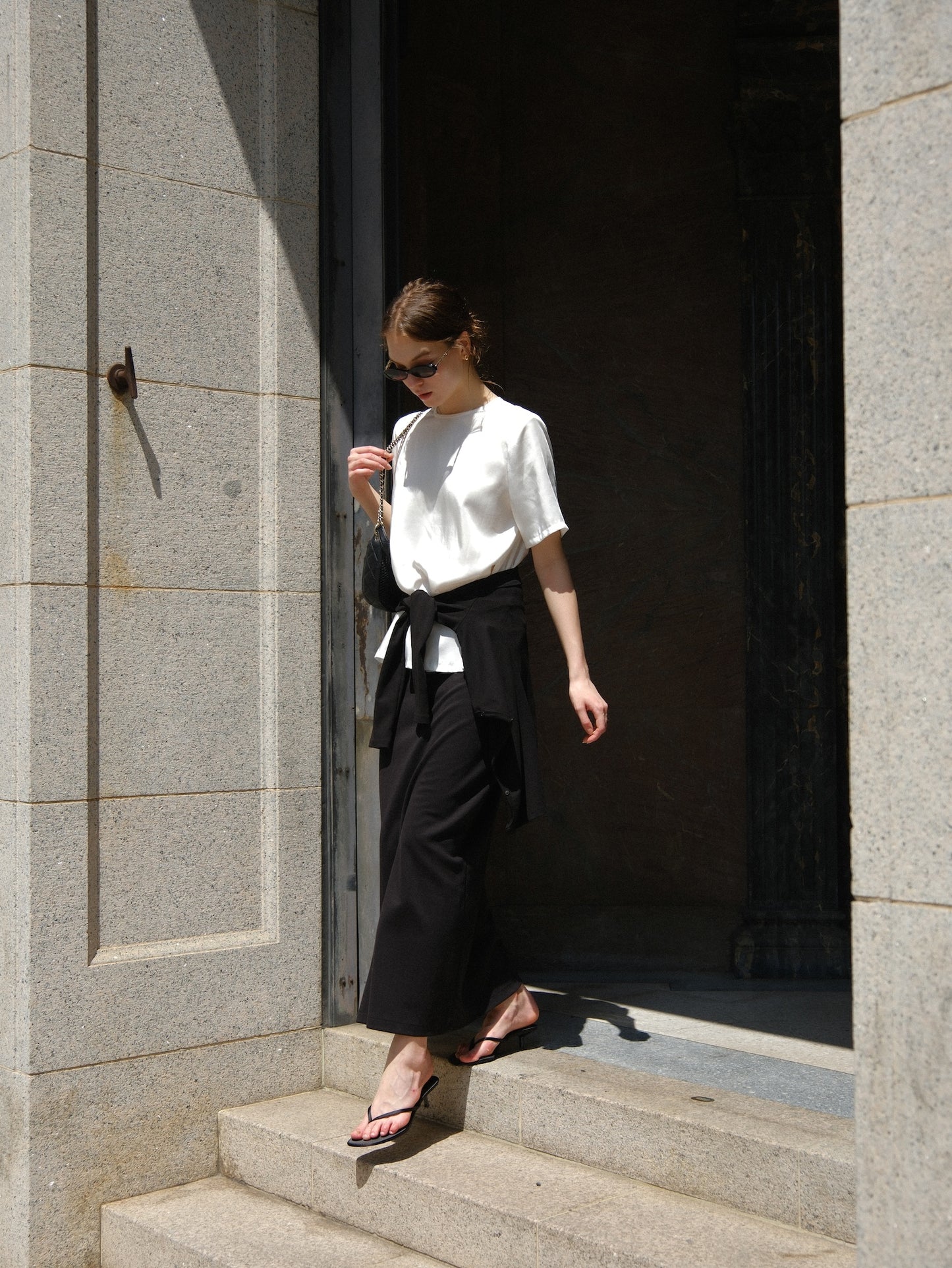 【coming soon】 Lady shoulder satin T blouse
