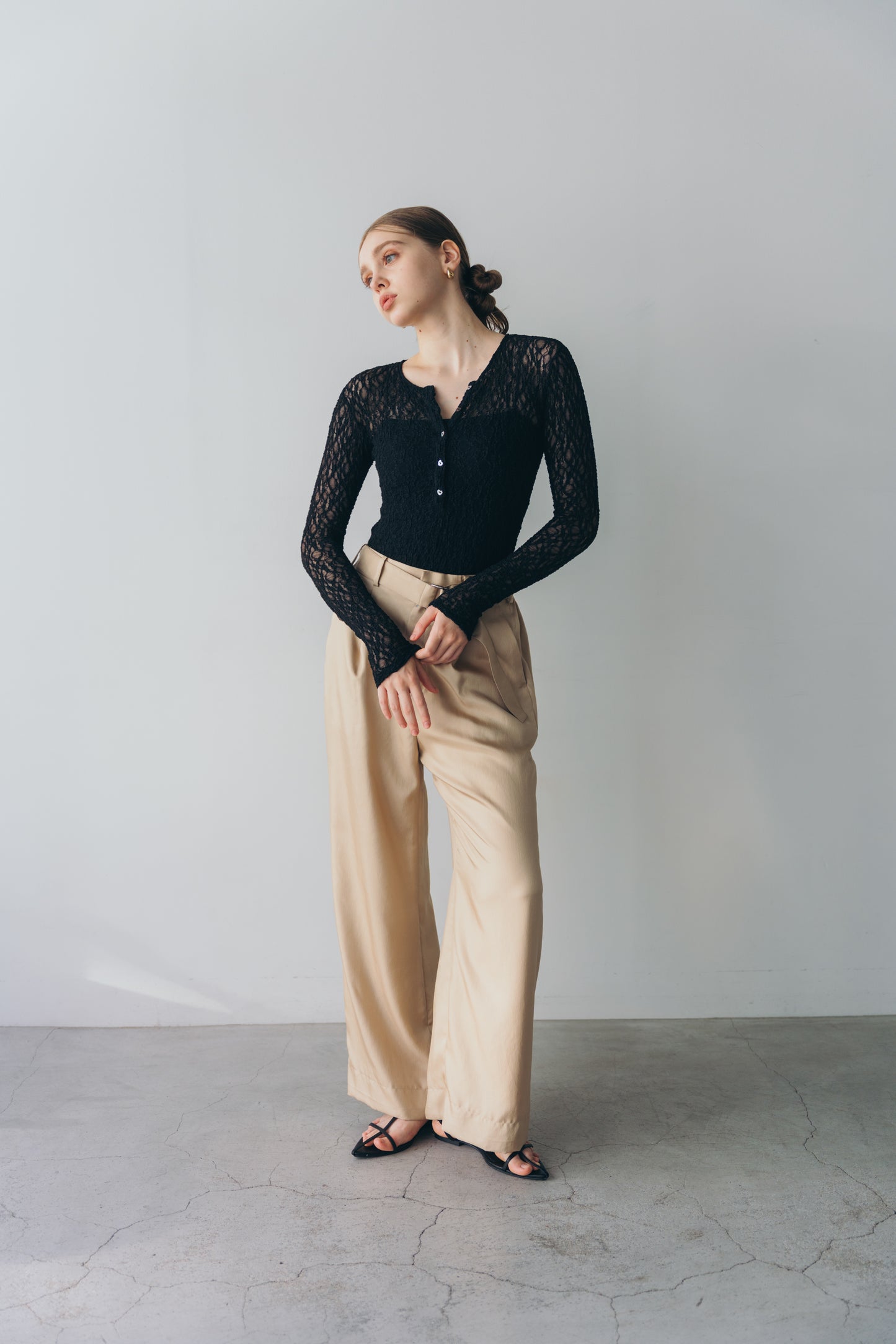 Satin wide pants - beige