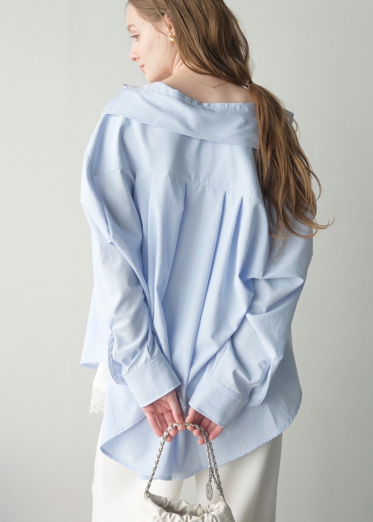 撥水 2way silky over shirt / pale blue