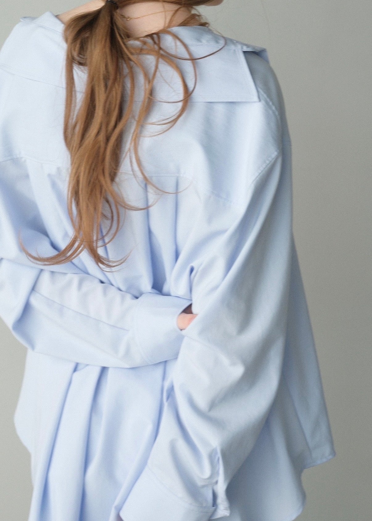 撥水 2way silky over shirt / pale blue