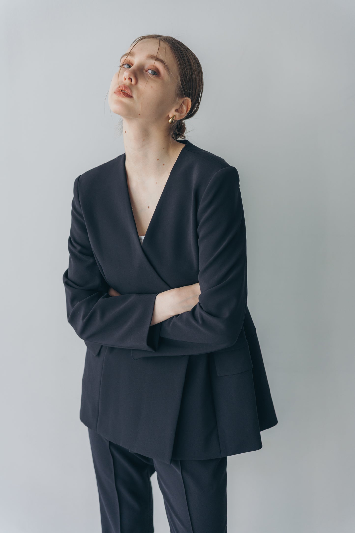 Ruffle 2way Peplum Jacket -Navy