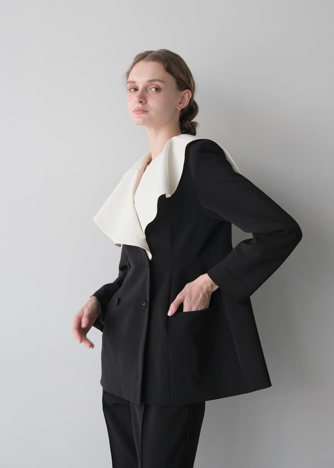 【Pre order】 Ruffle 2way Peplum Jacket -Black