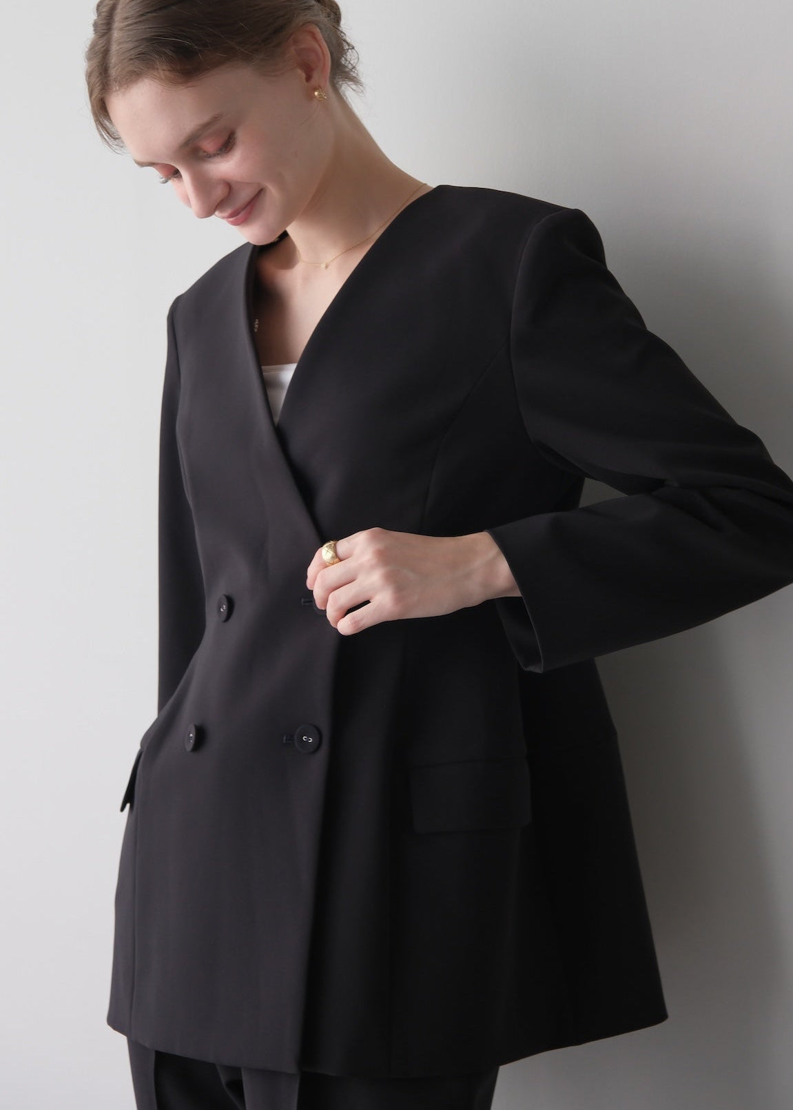 【Pre order】 Ruffle 2way Peplum Jacket -Navy