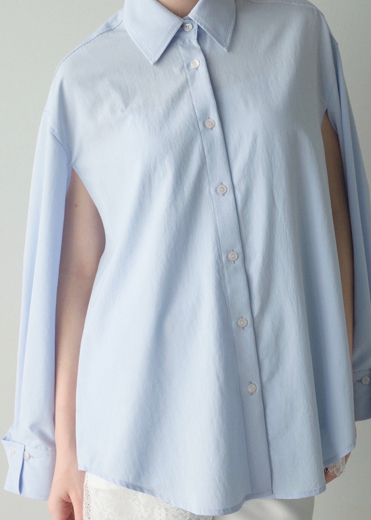 撥水 2way silky over shirt / pale blue