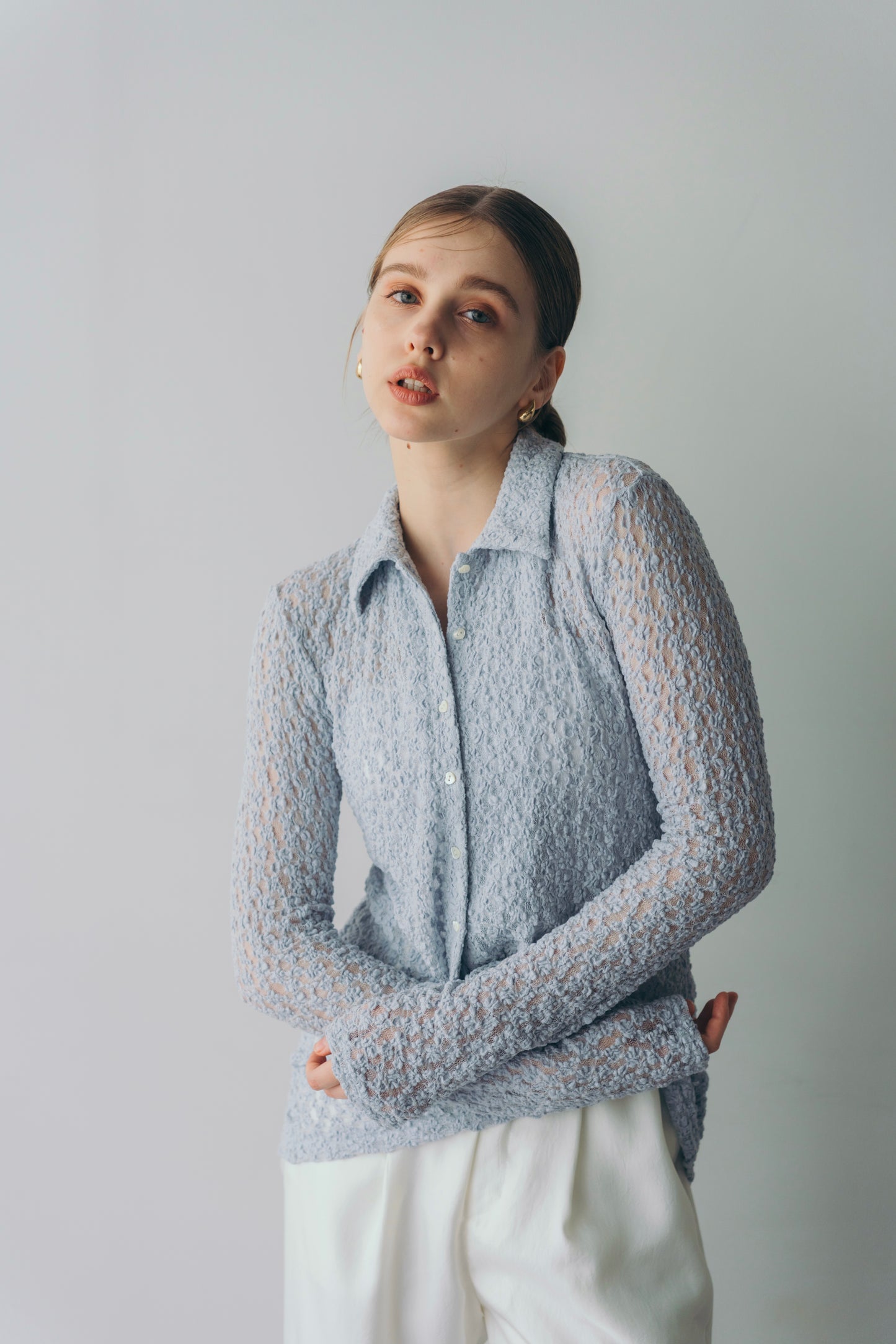 Lady lace shirt - Blue grey