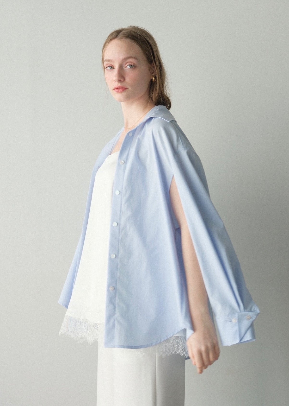 撥水 2way silky over shirt / pale blue
