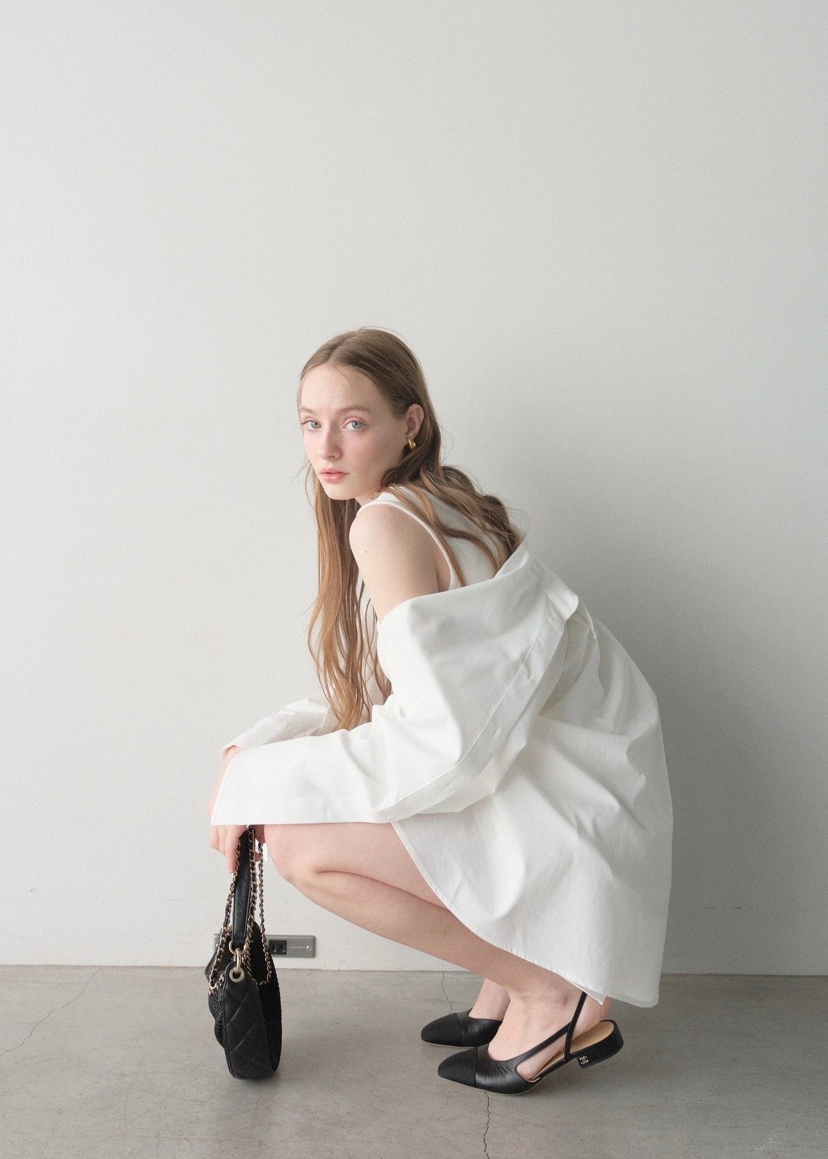撥水 2way silky over shirt / white