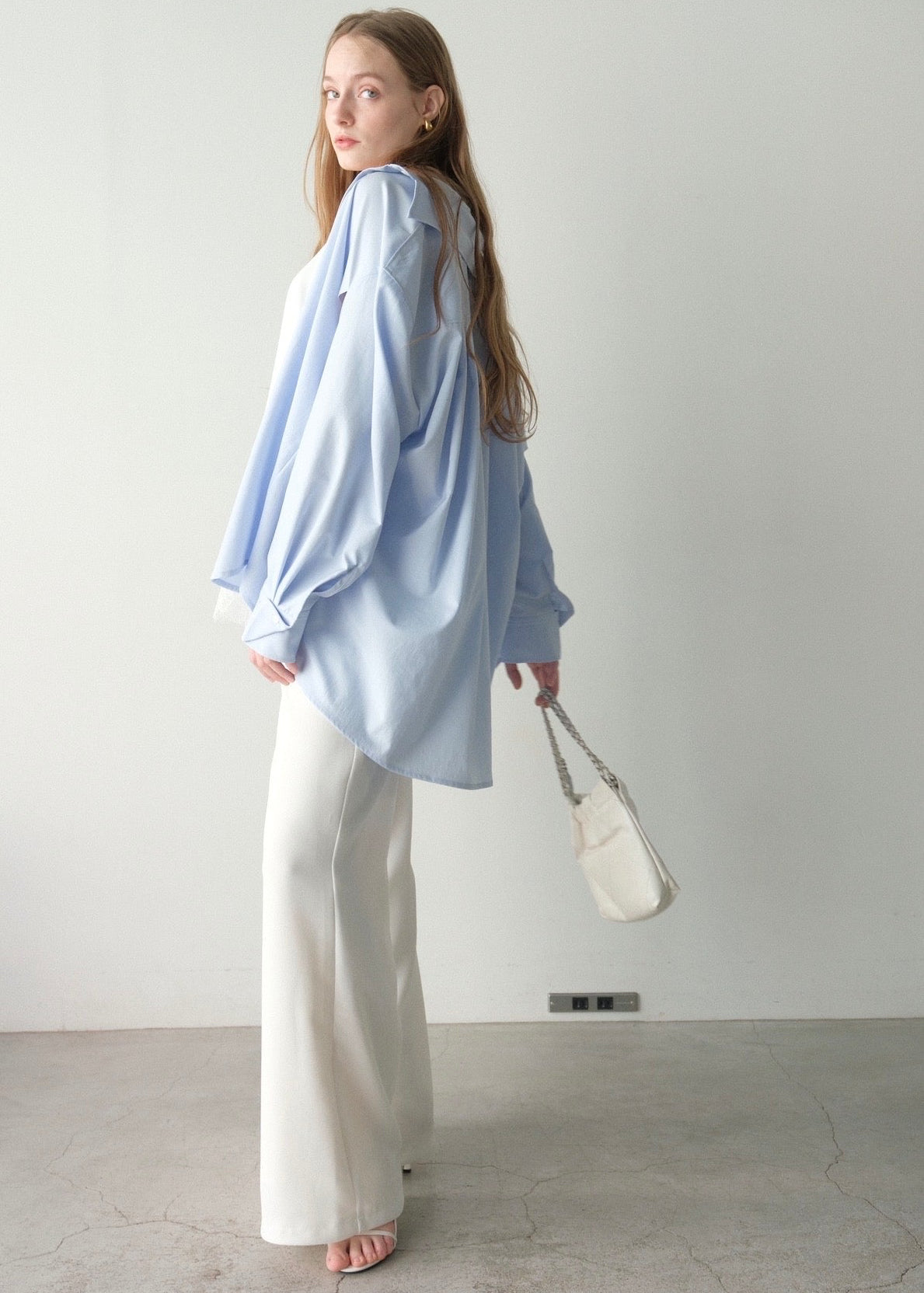 撥水 2way silky over shirt / pale blue