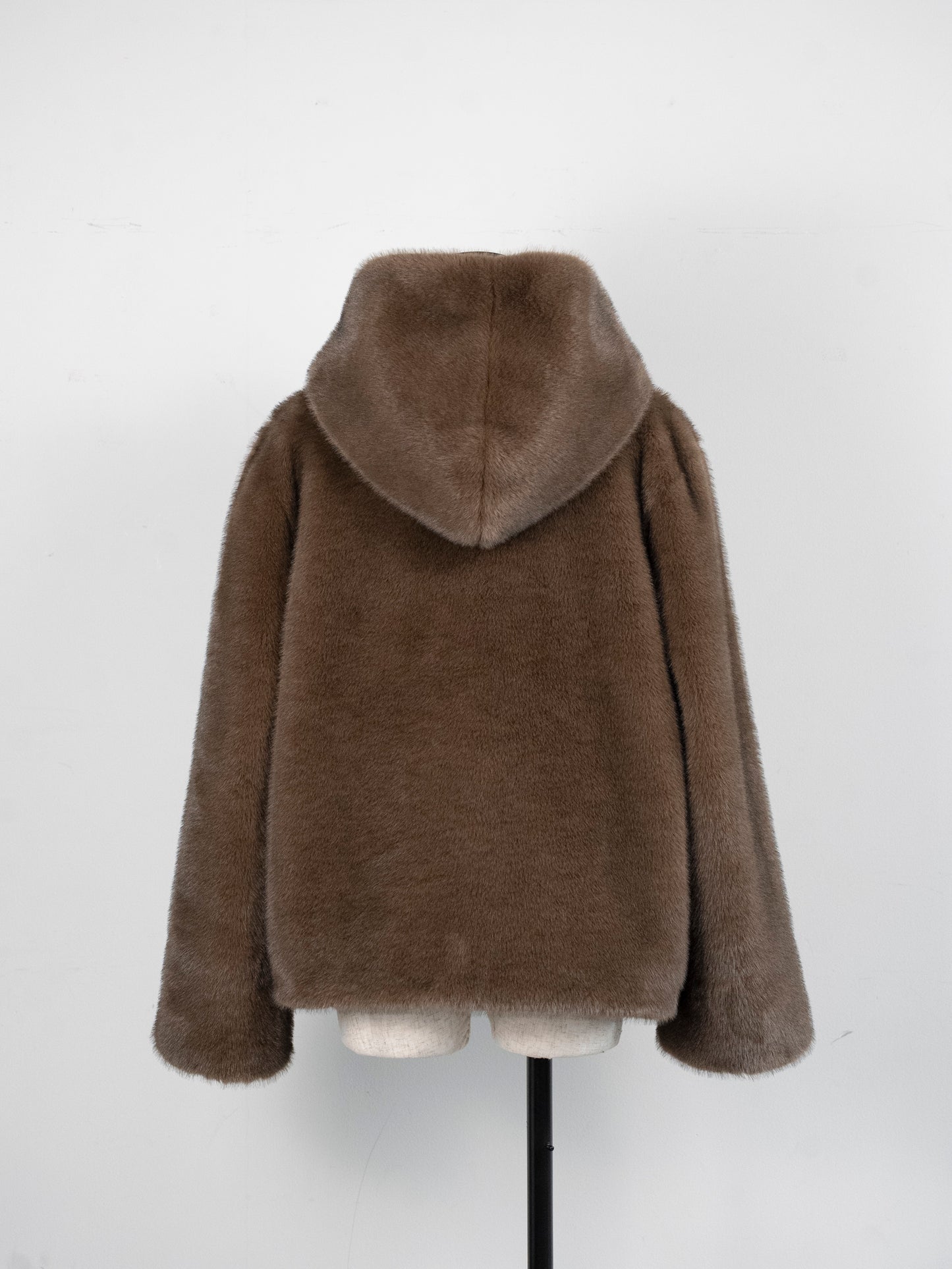 Eco fur hood coat / brown