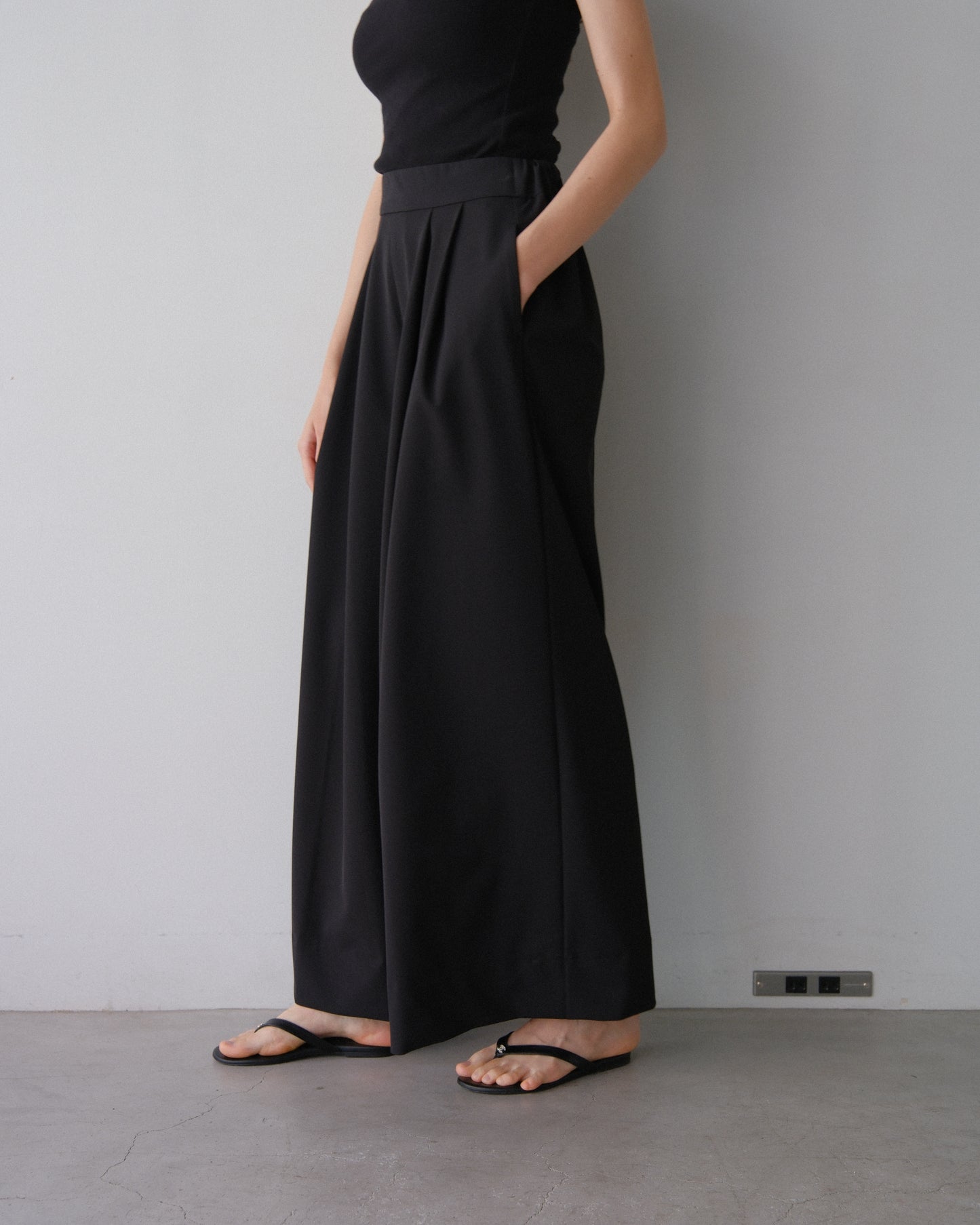 撥水wide pants - Black