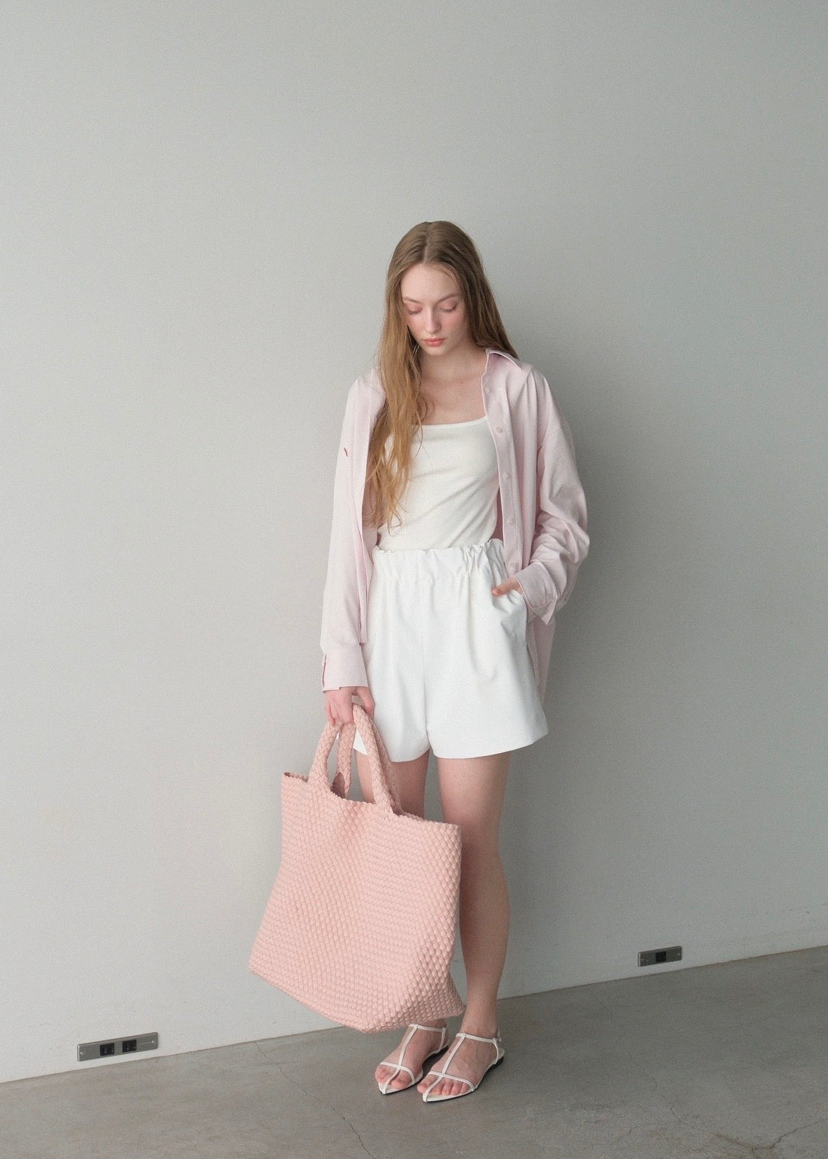 【2nd Pre order】撥水 2way silky over shirt / baby pink